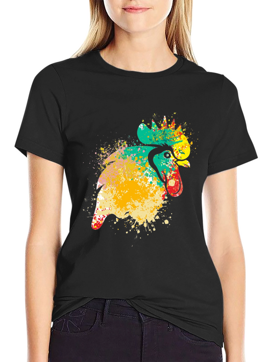 Vibrant Rooster Graphic Black T-Shirt