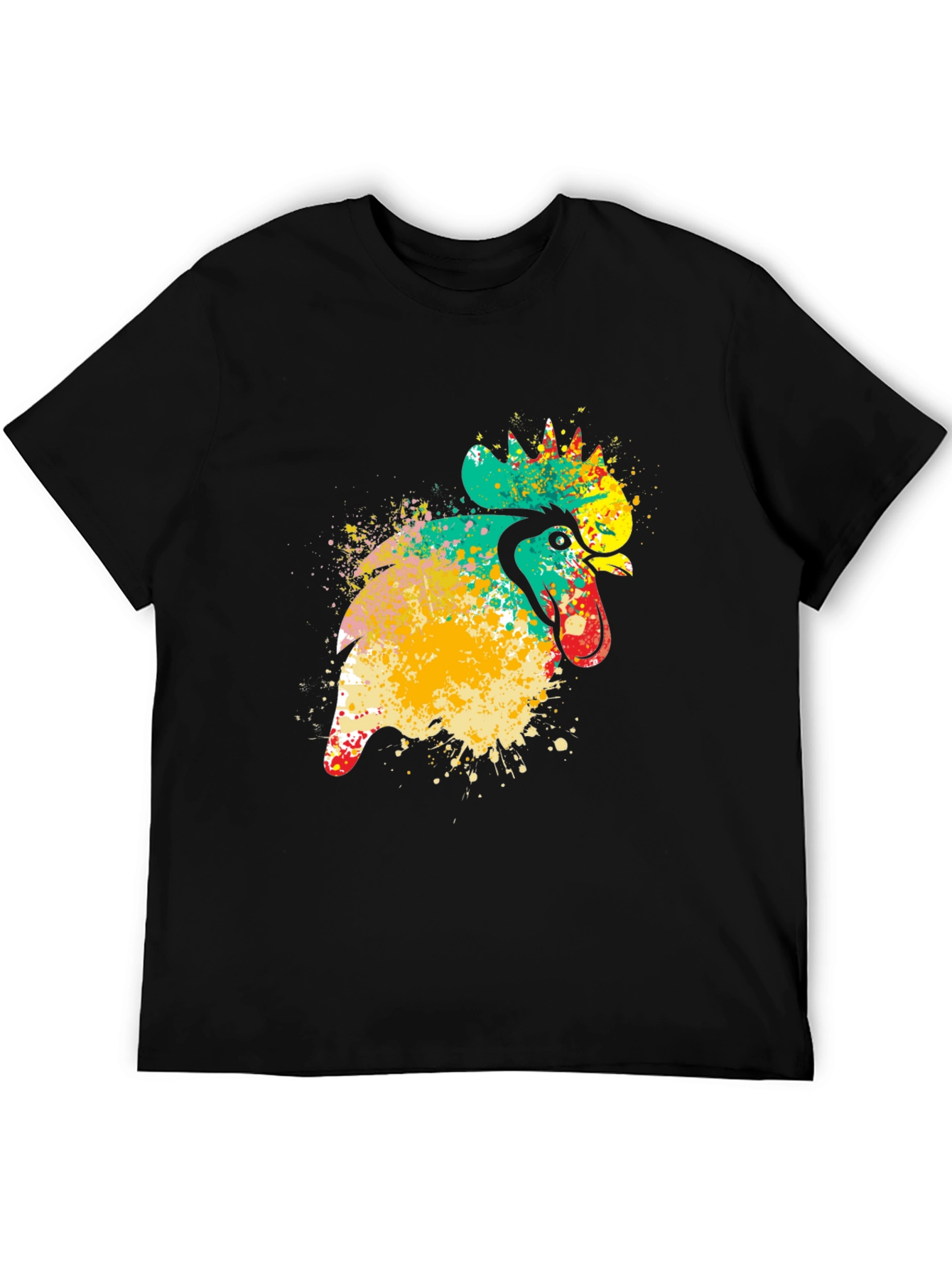 Vibrant Rooster Graphic Black T-Shirt
