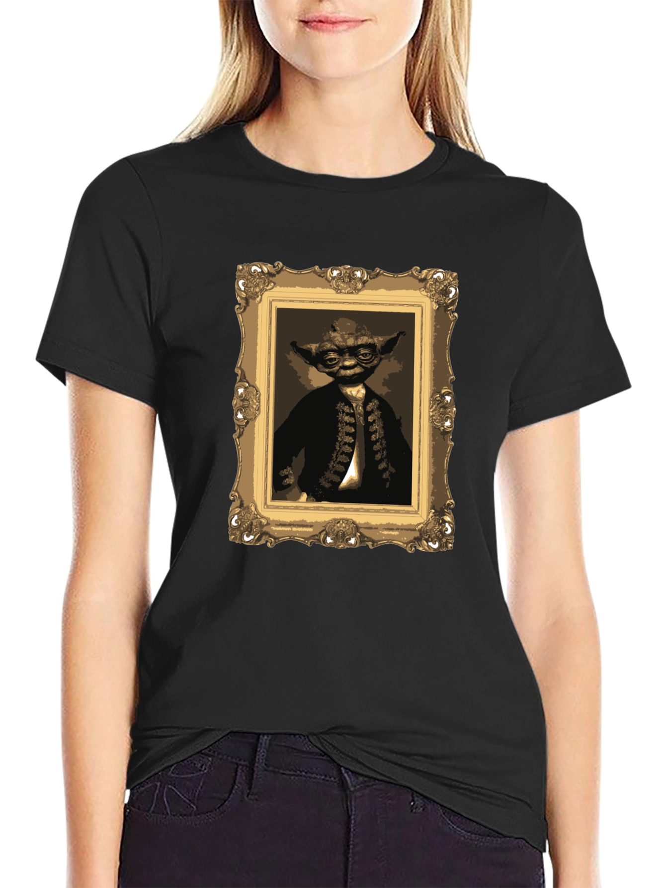 Yoda Portrait Graphic Tee - Black Crew Neck