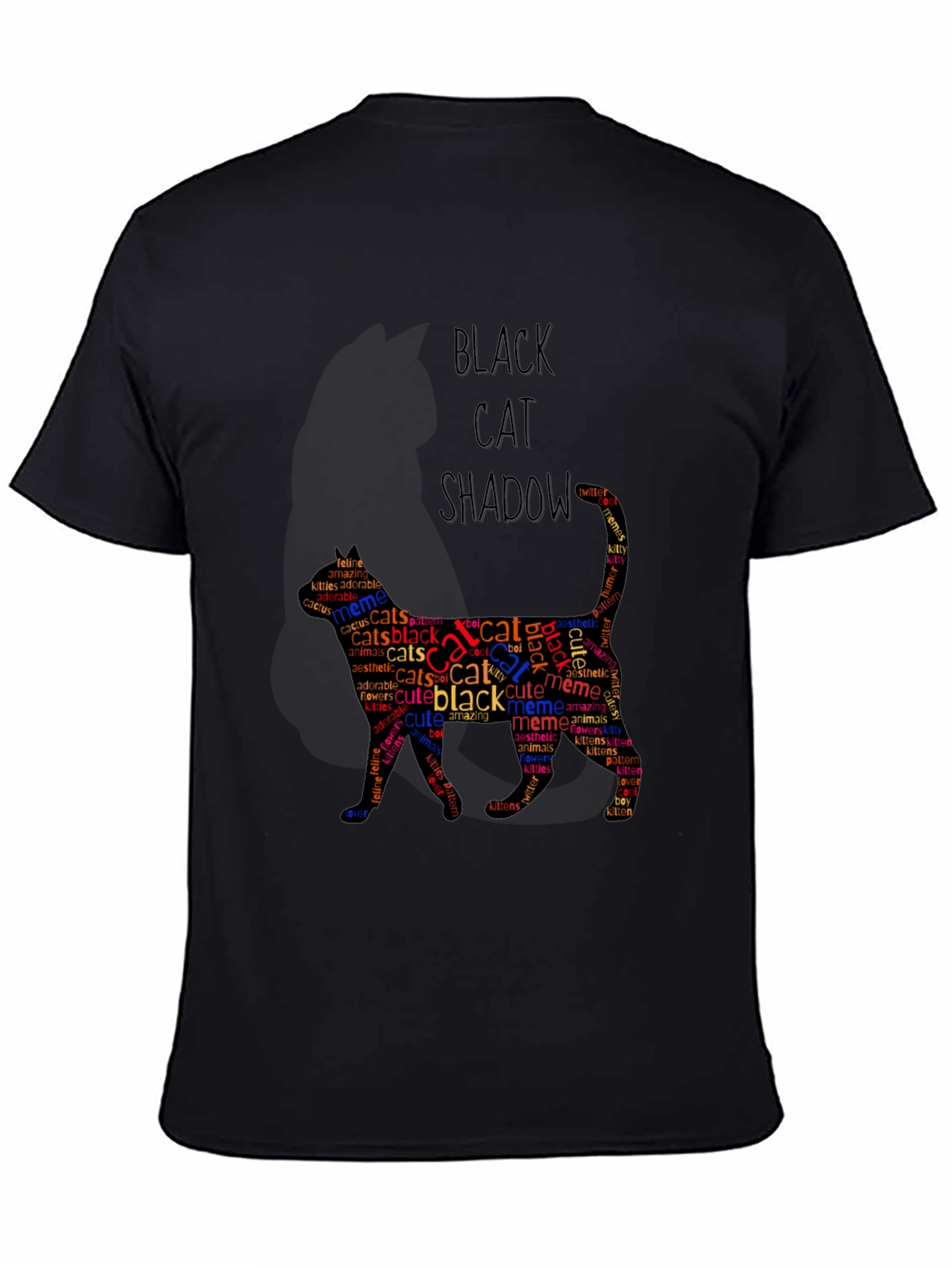 Black Cat Shadow Word Art Graphic T-Shirt
