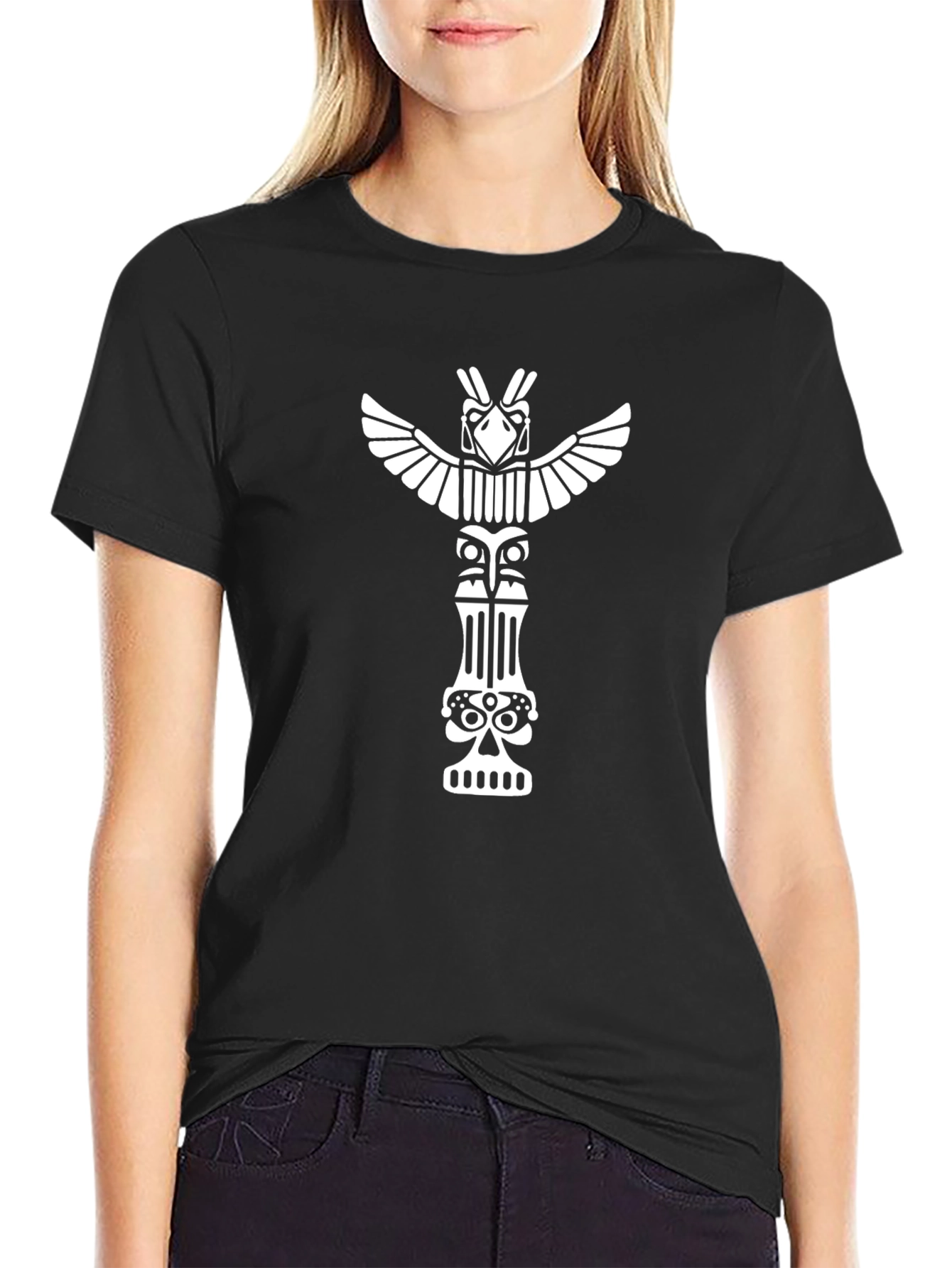 Totem Pole Graphic Tee - Black Cotton T-Shirt