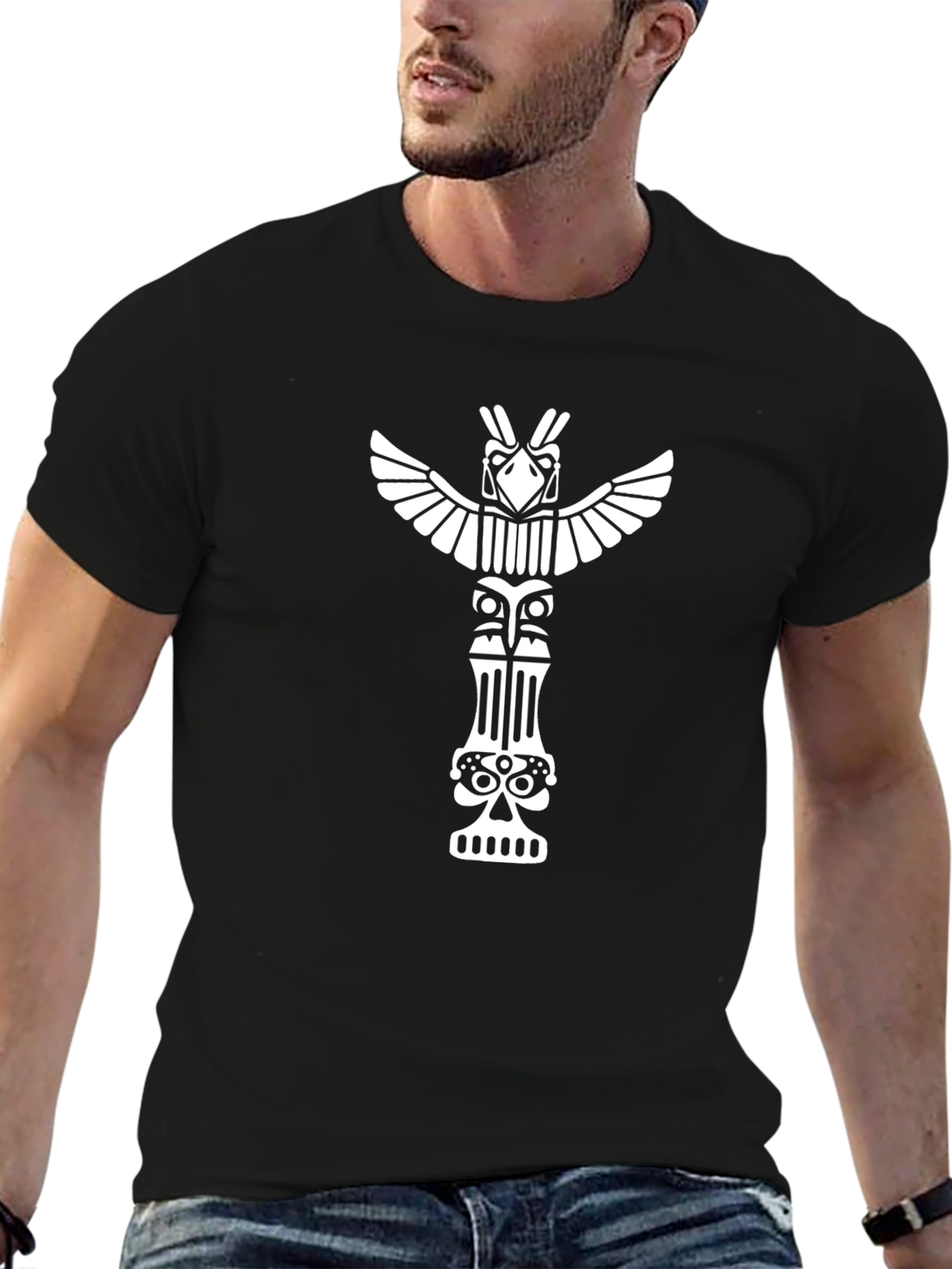 Totem Pole Graphic Tee - Black Cotton T-Shirt