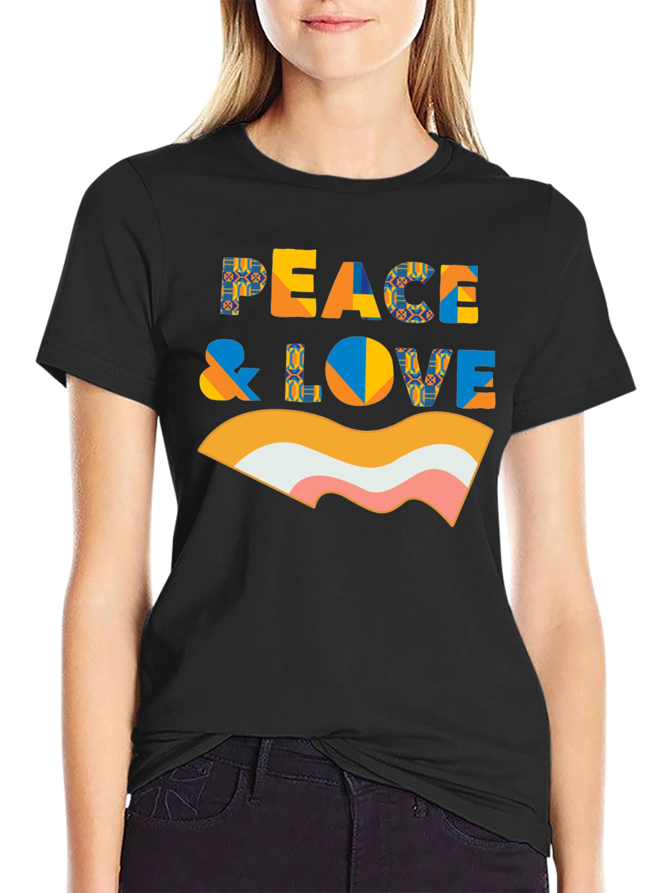 Peace & Love Retro Graphic Black T-Shirt