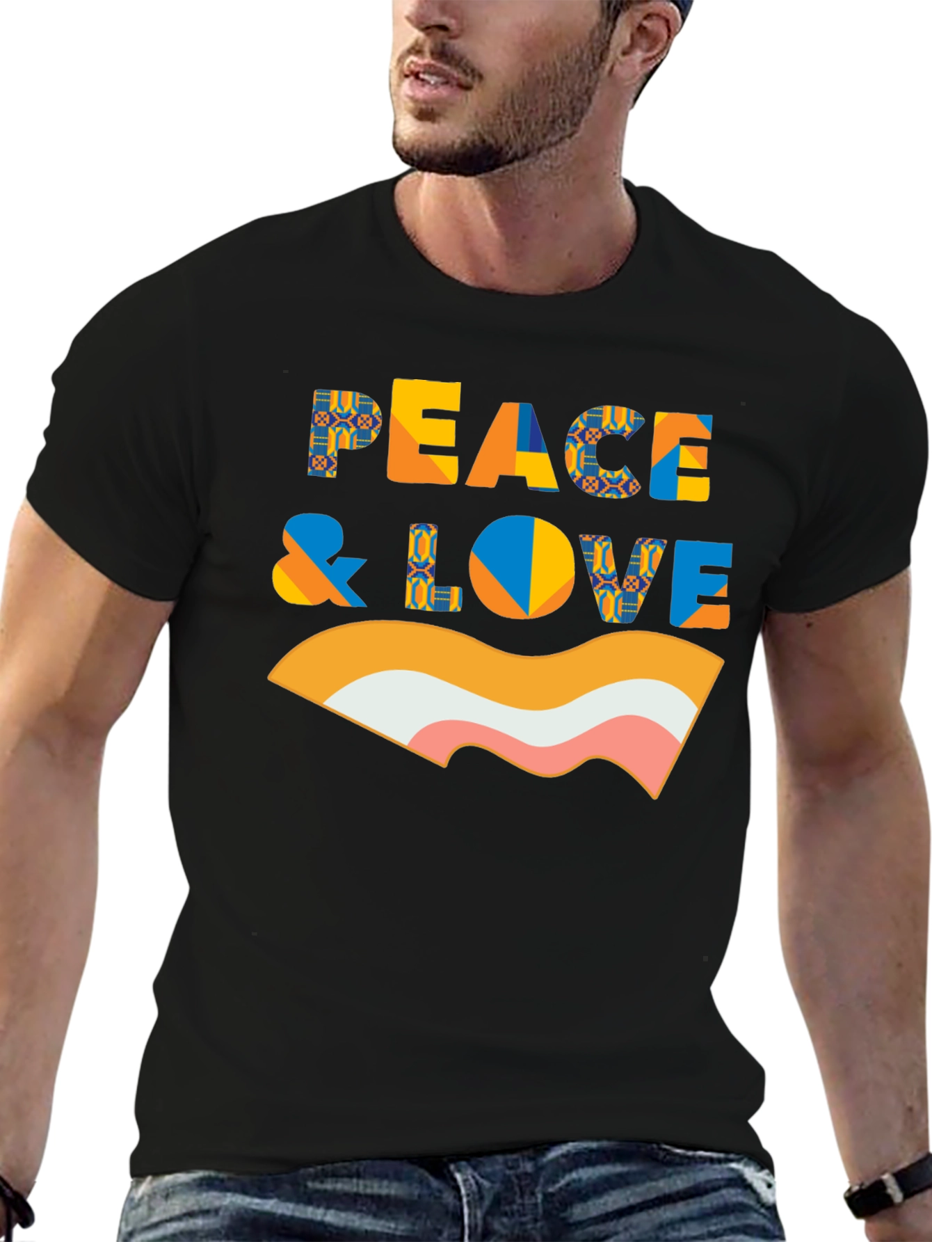 Peace & Love Retro Graphic Black T-Shirt