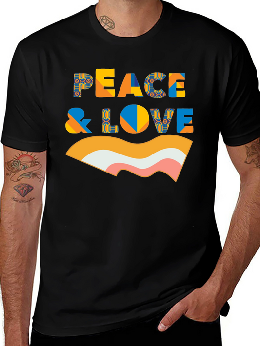 Peace & Love Retro Graphic Black T-Shirt