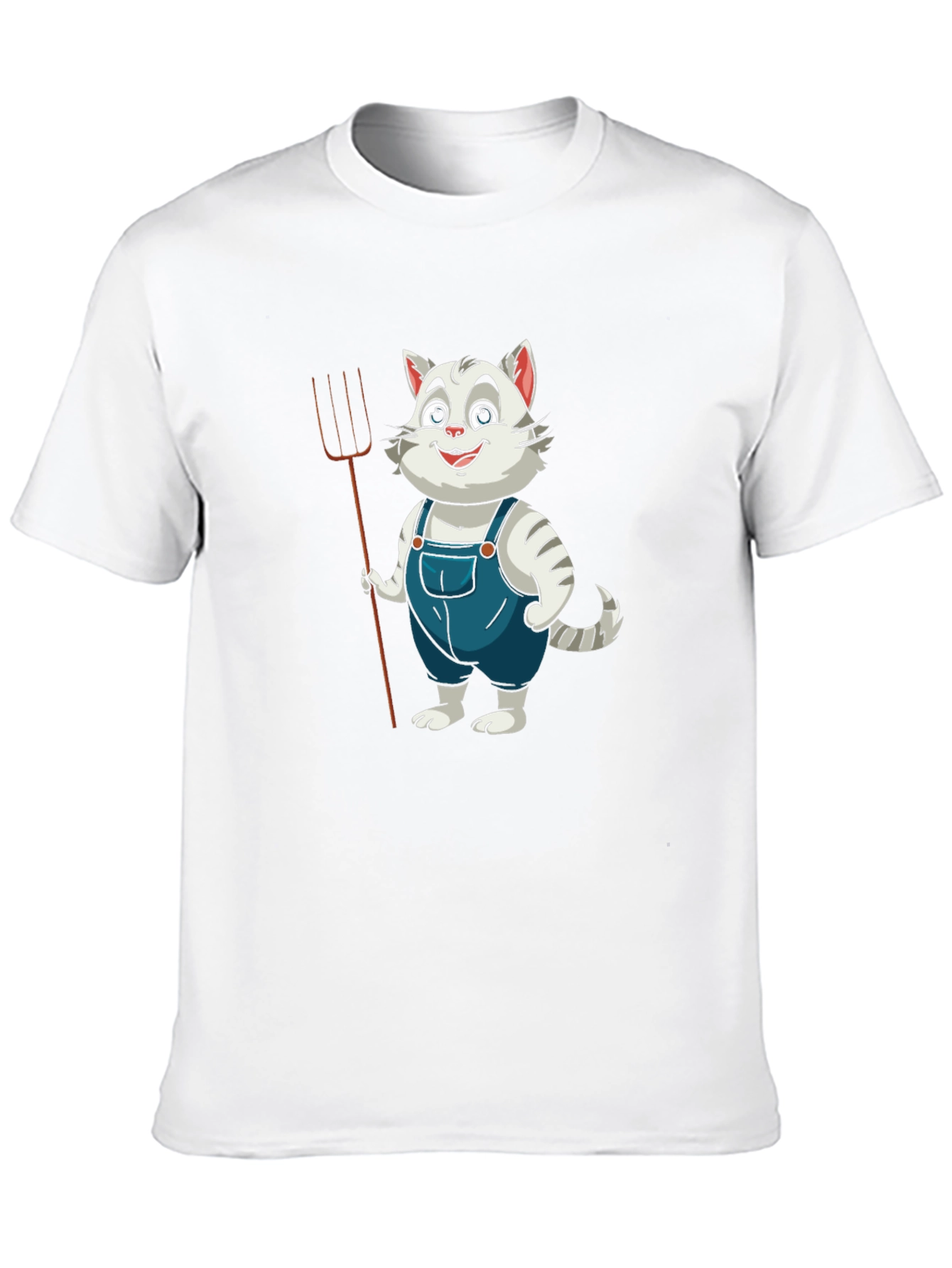 Cartoon Cat Farmer Black T-Shirt