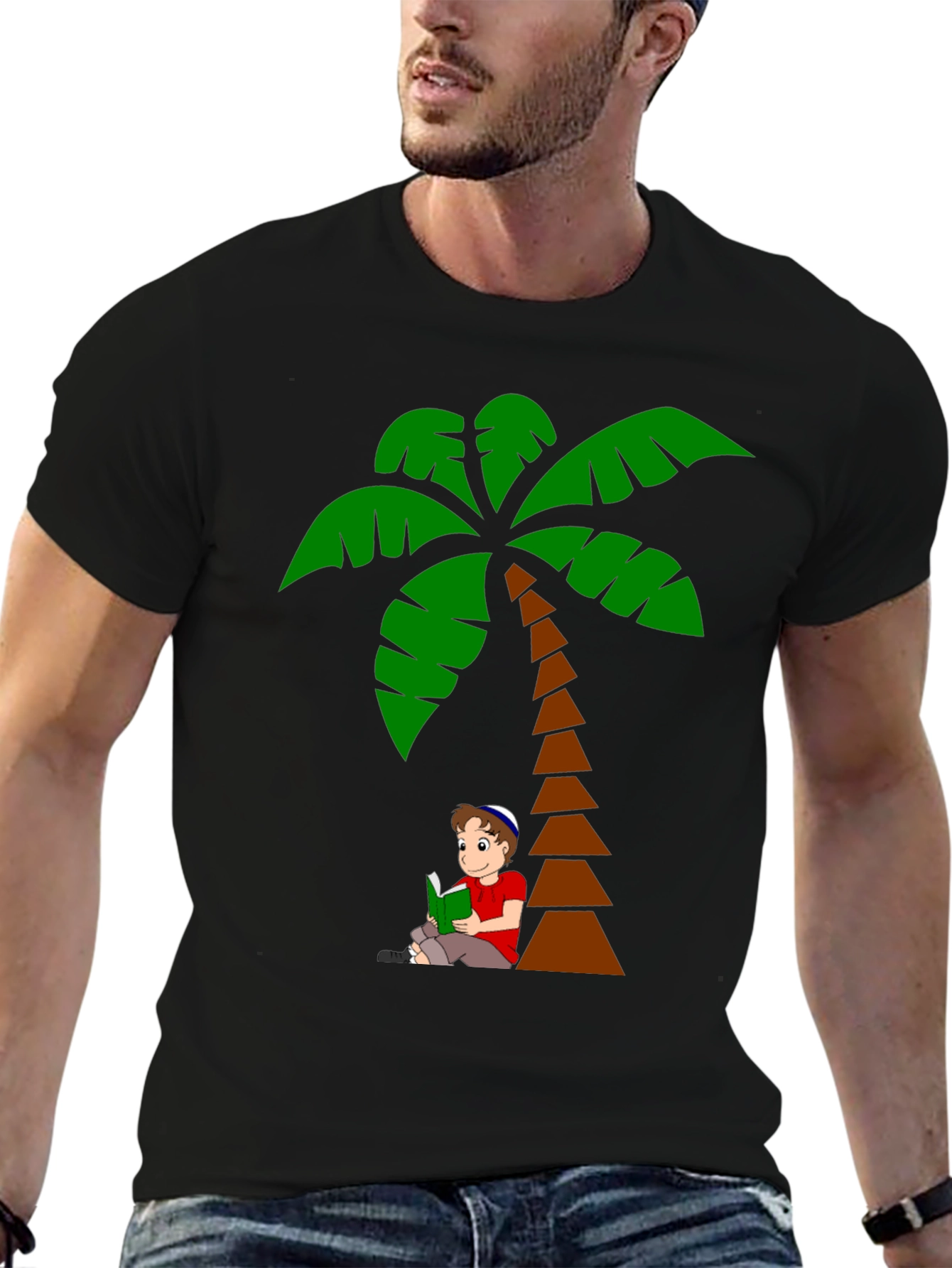 Palm Tree Boy Reading Graphic T-Shirt