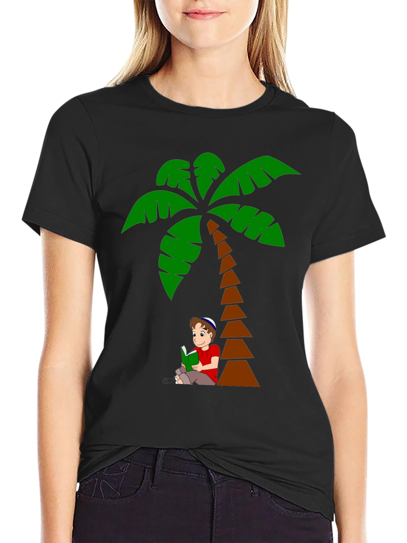 Palm Tree Boy Reading Graphic T-Shirt