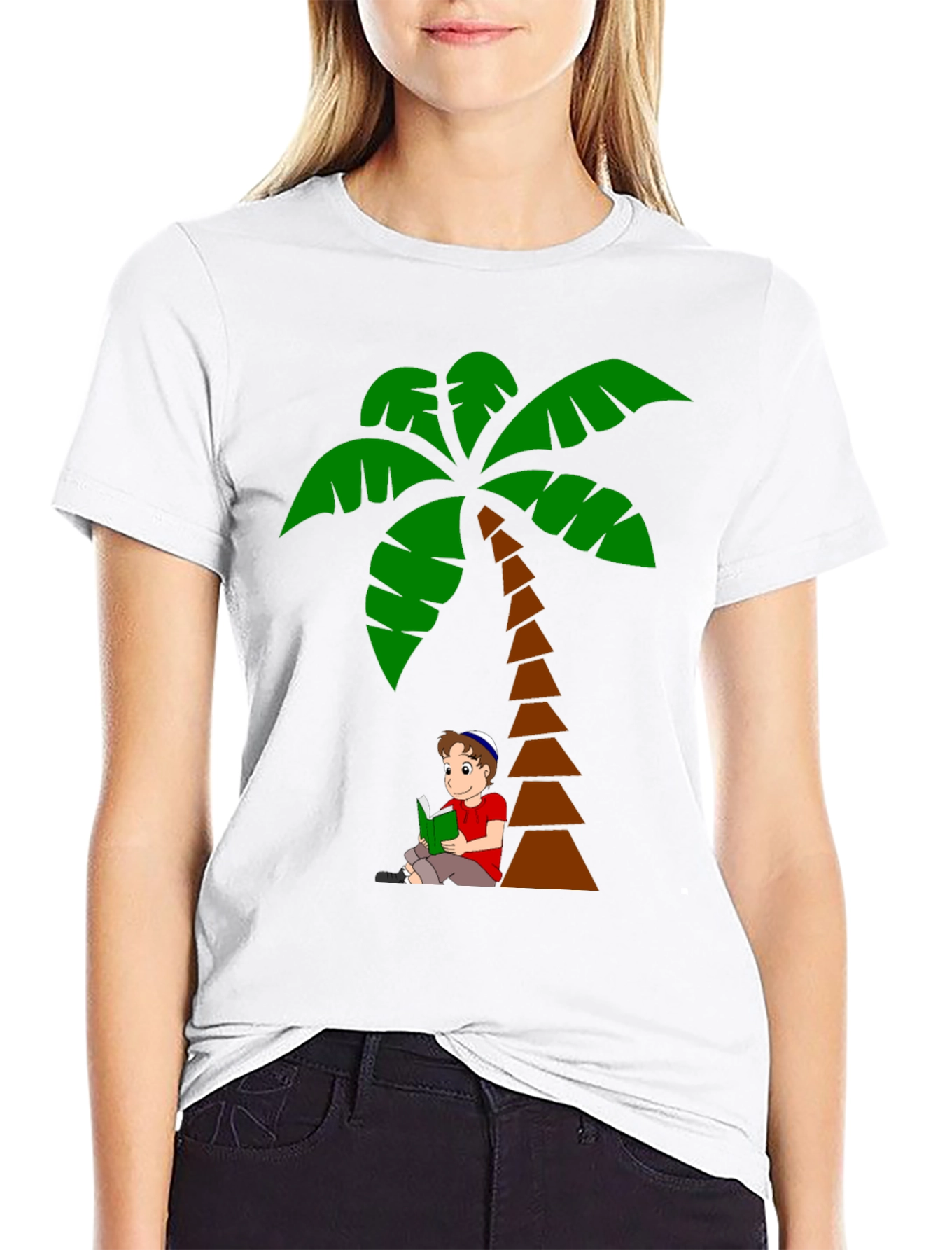 Palm Tree Boy Reading Graphic T-Shirt