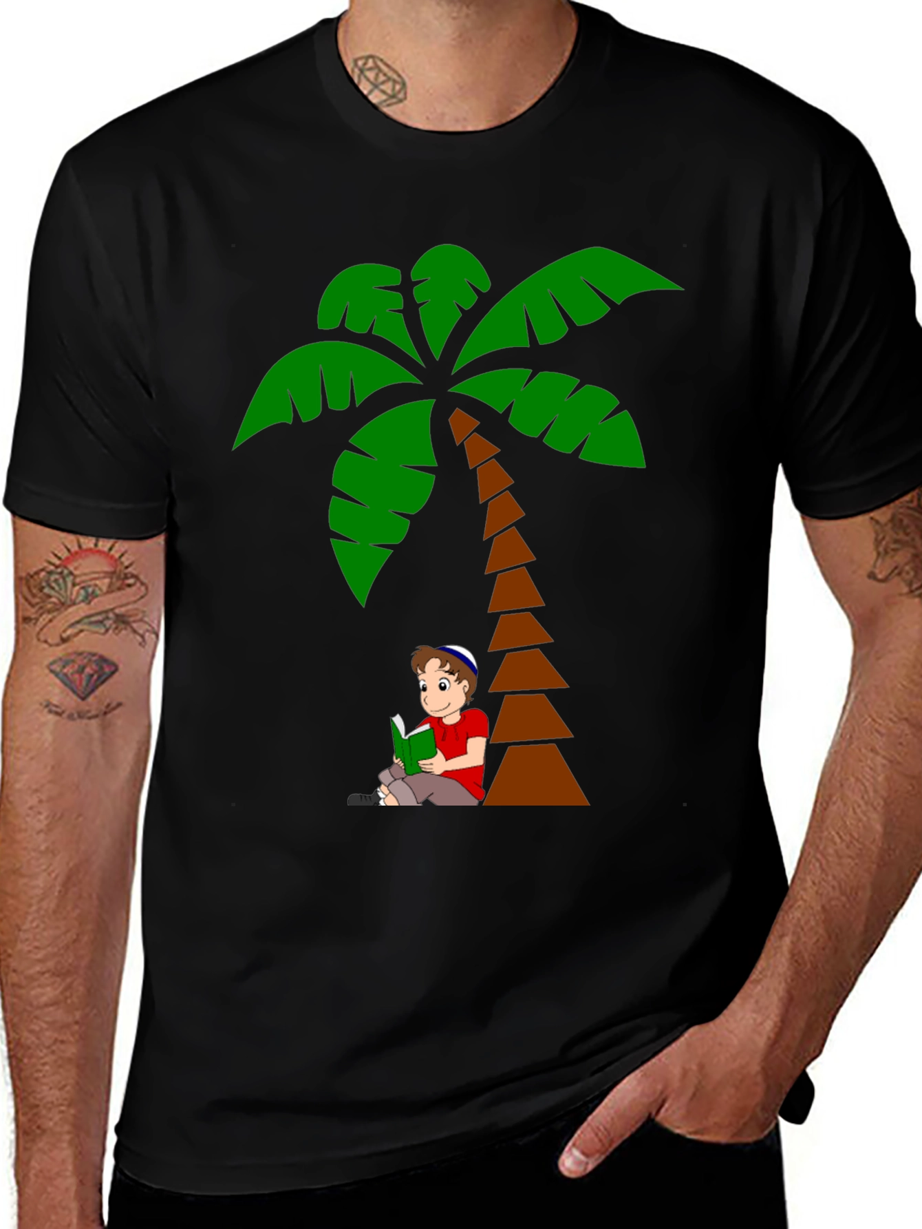 Palm Tree Boy Reading Graphic T-Shirt
