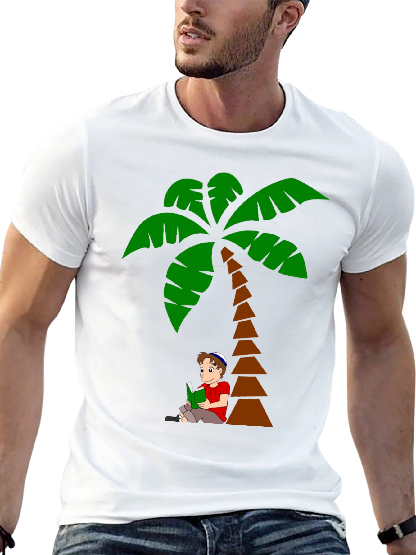 Palm Tree Boy Reading Graphic T-Shirt