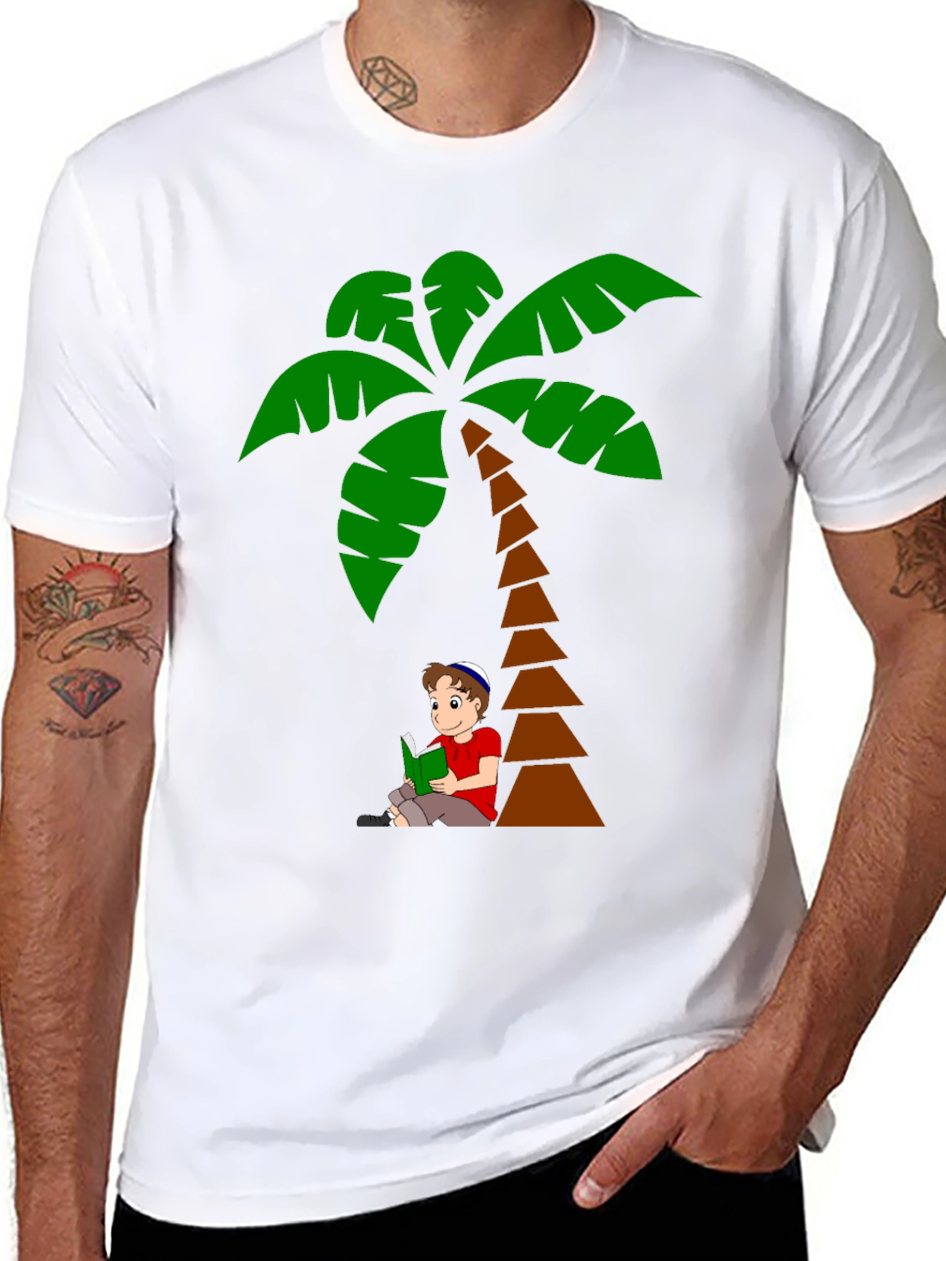 Palm Tree Boy Reading Graphic T-Shirt