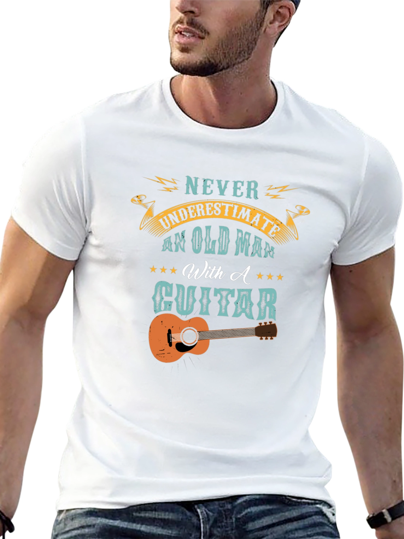 Old Man With A Guitar Graphic Tee - Black