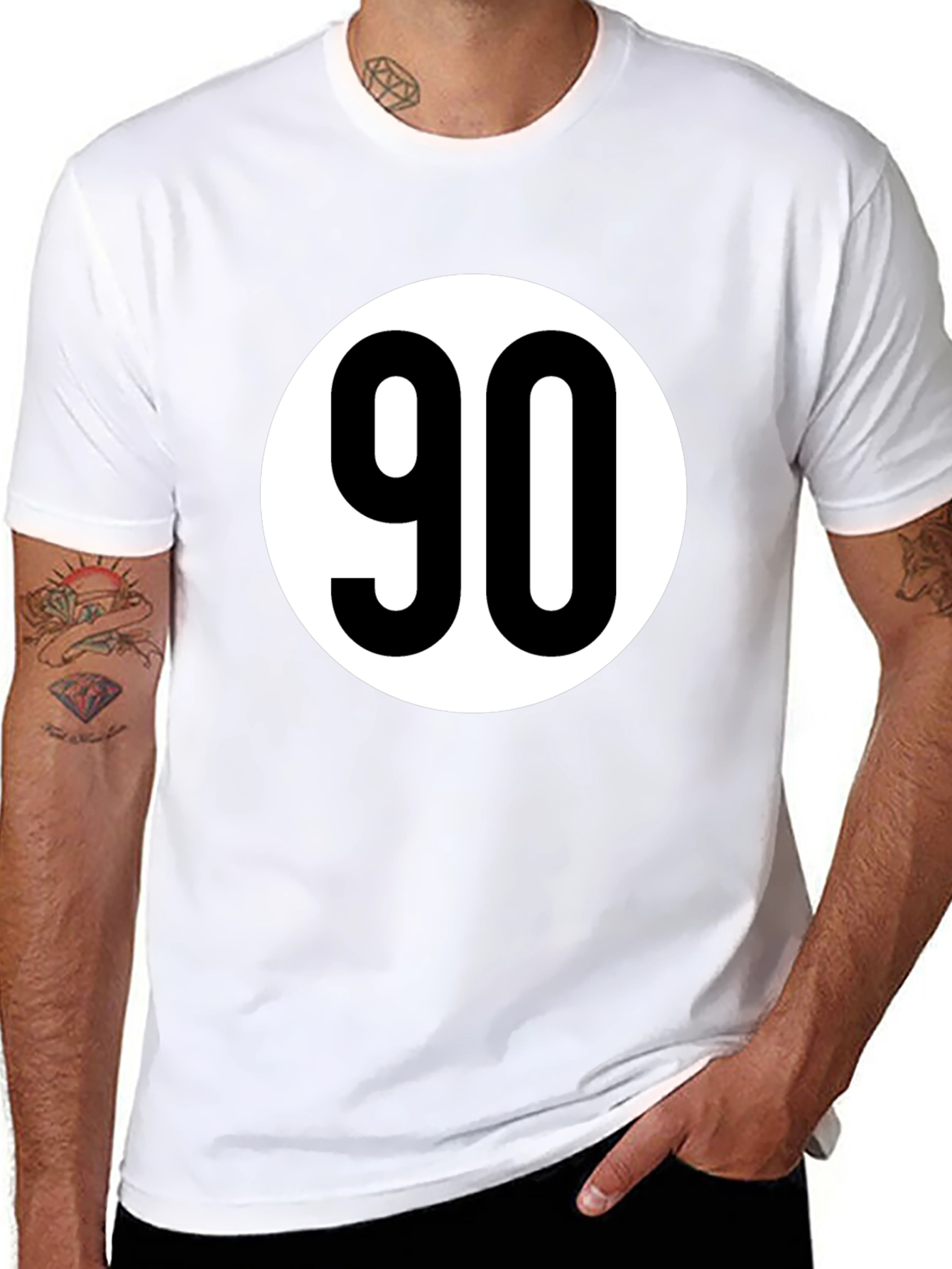 Black T-Shirt with White 90 Design