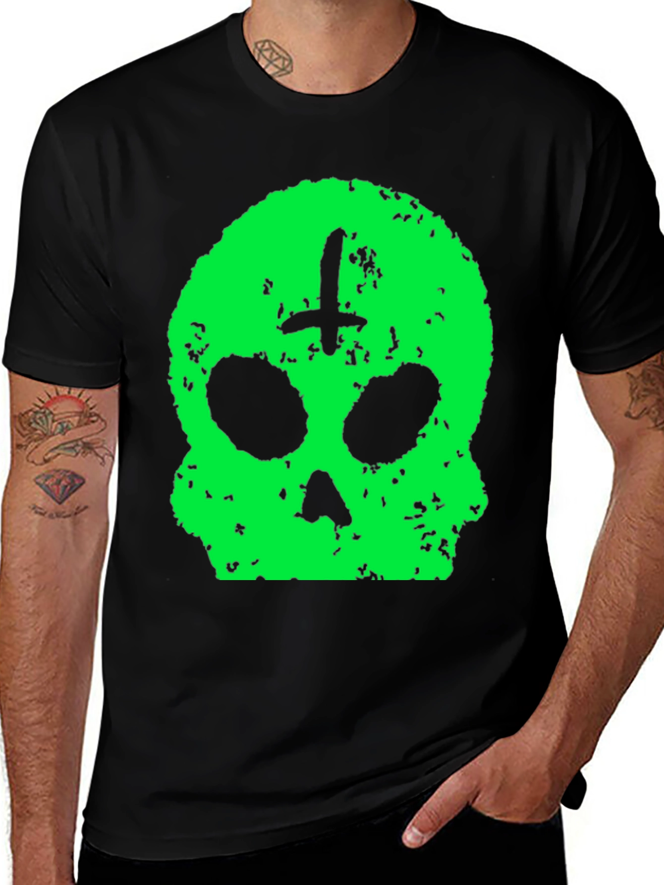 Skull & Cross T-Shirt - Green Graphic Print