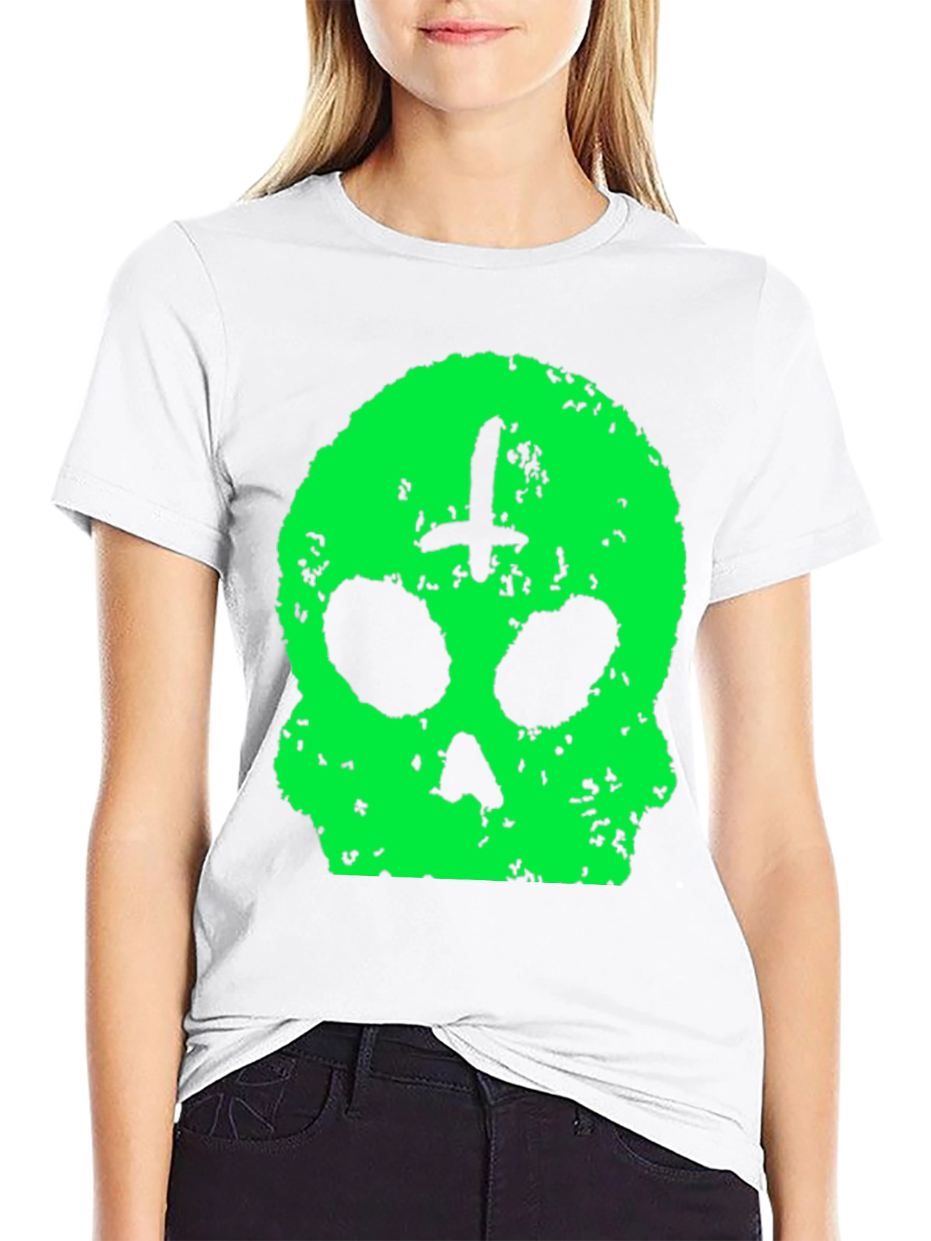 Skull & Cross T-Shirt - Green Graphic Print
