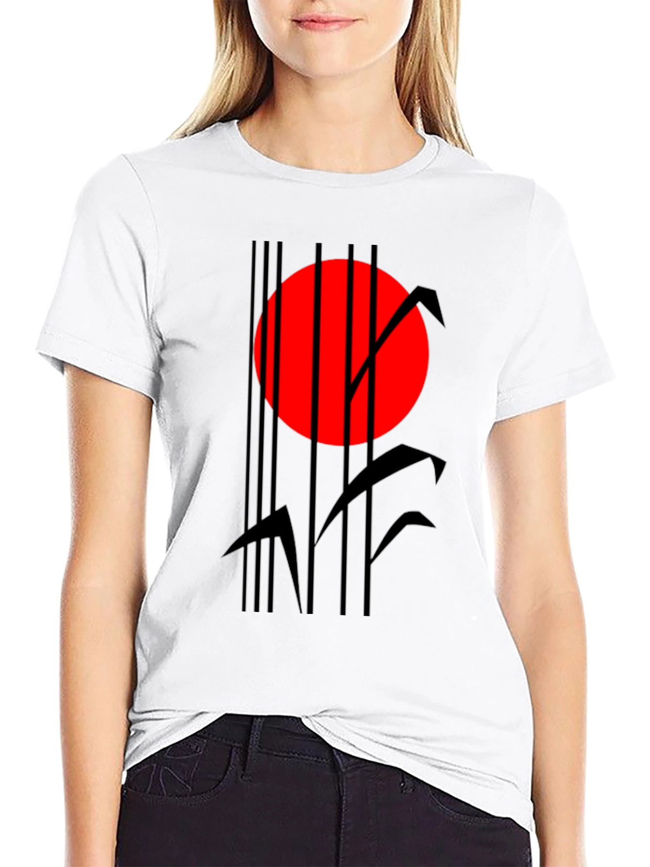 Abstract Red Sun Black Graphic T-Shirt