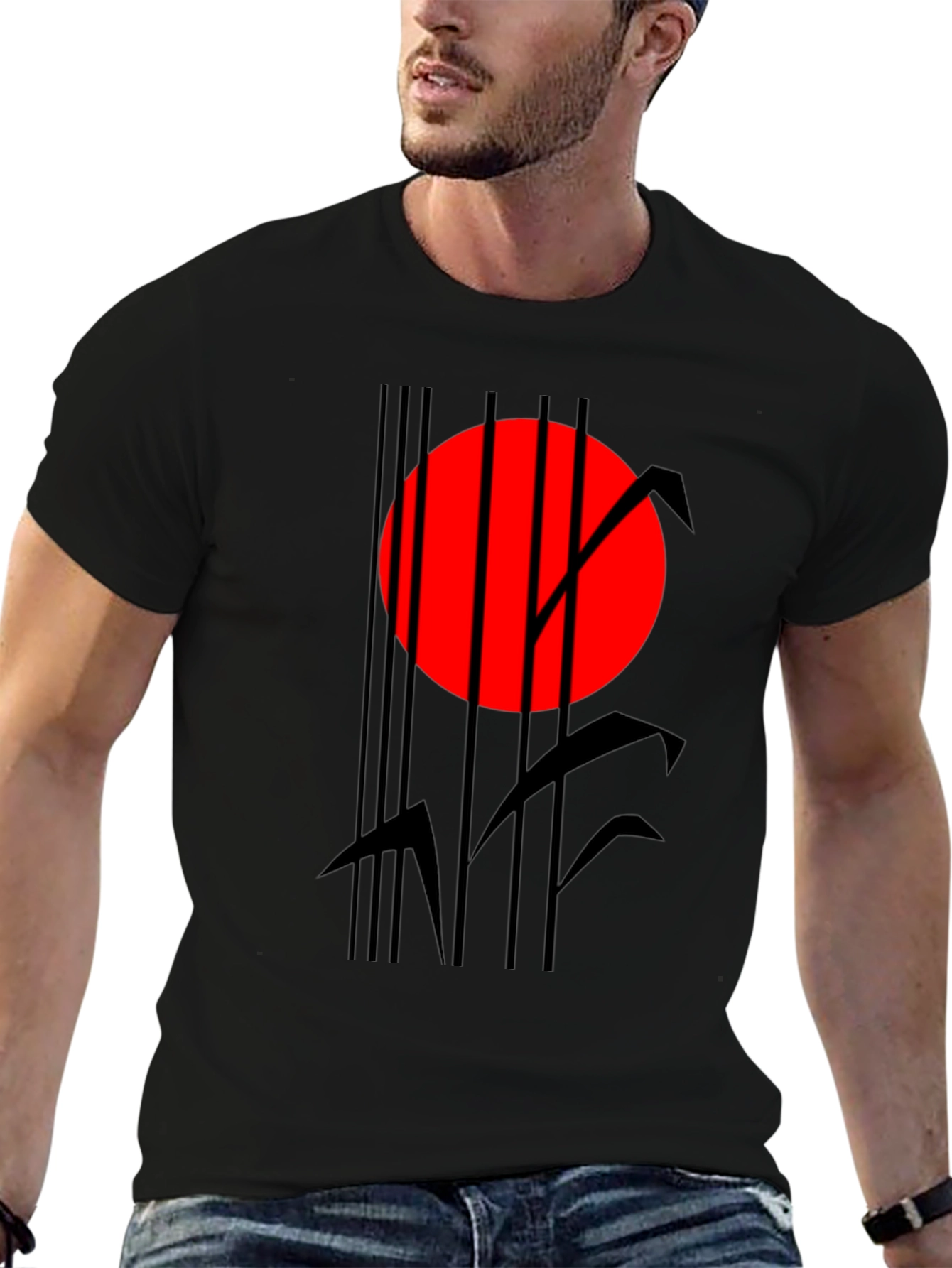 Abstract Red Sun Black Graphic T-Shirt