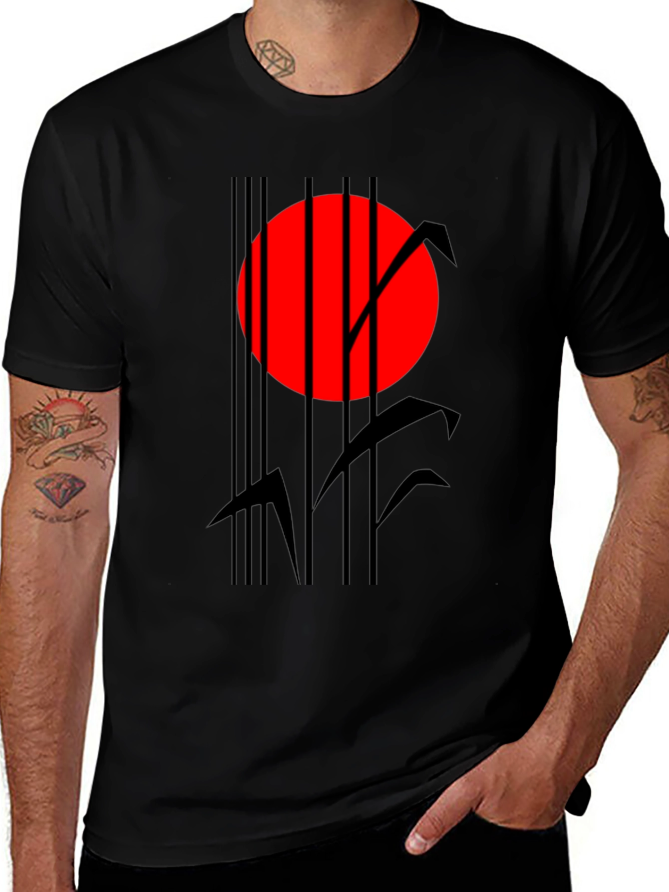 Abstract Red Sun Black Graphic T-Shirt