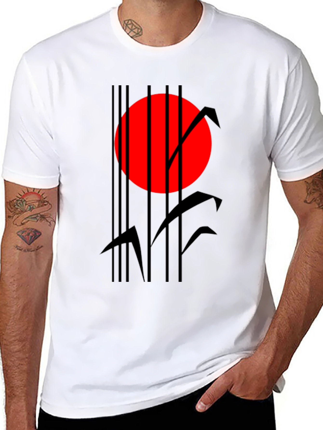 Abstract Red Sun Black Graphic T-Shirt