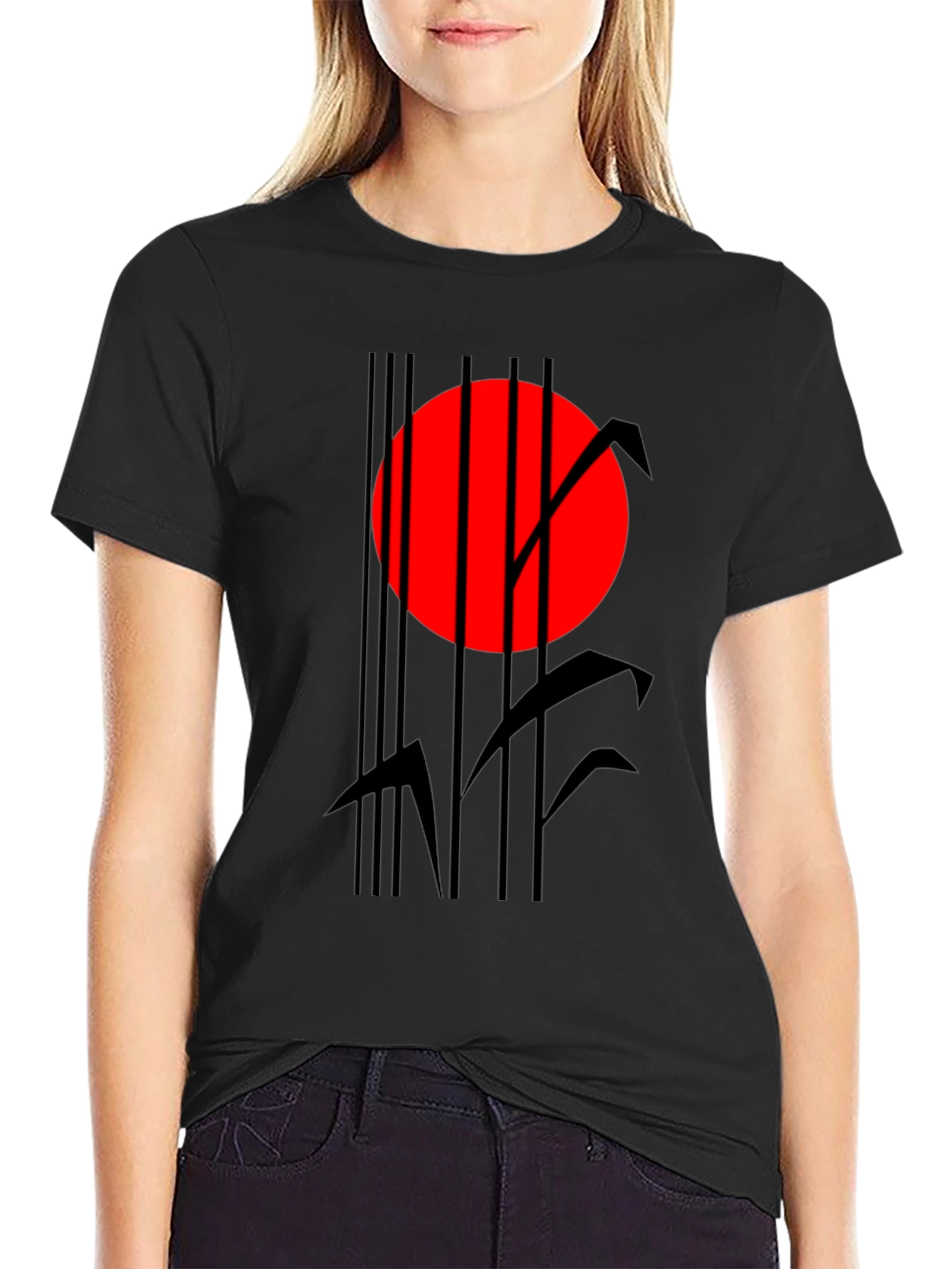 Abstract Red Sun Black Graphic T-Shirt