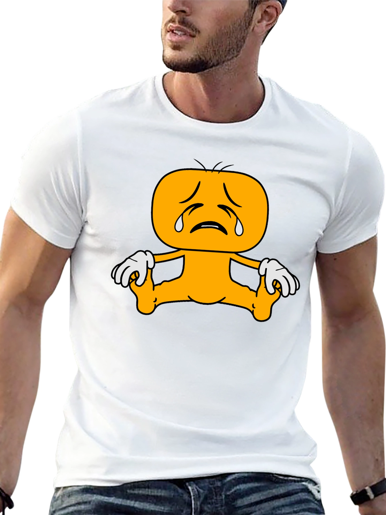 Sad Cartoon Character Graphic Tee - Black