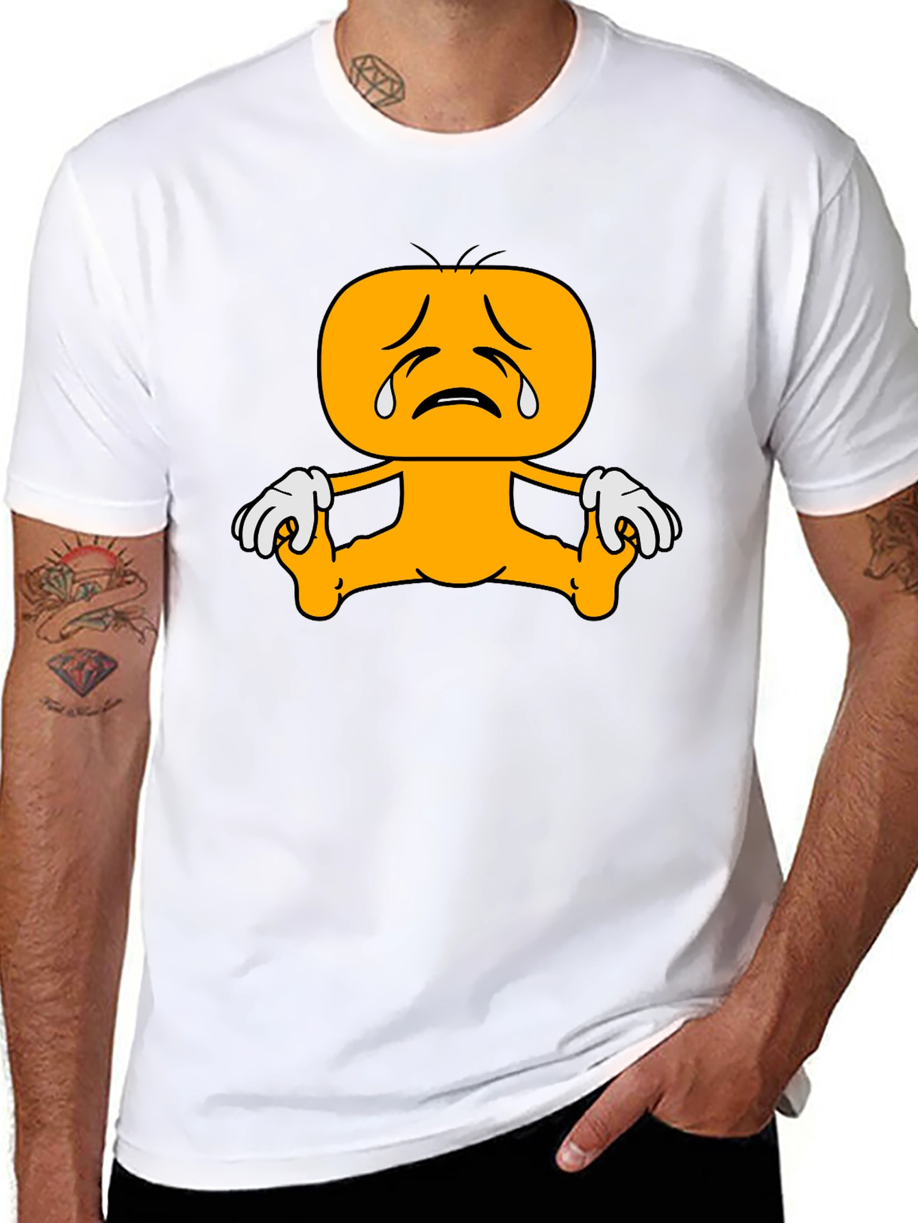 Sad Cartoon Character Graphic Tee - Black