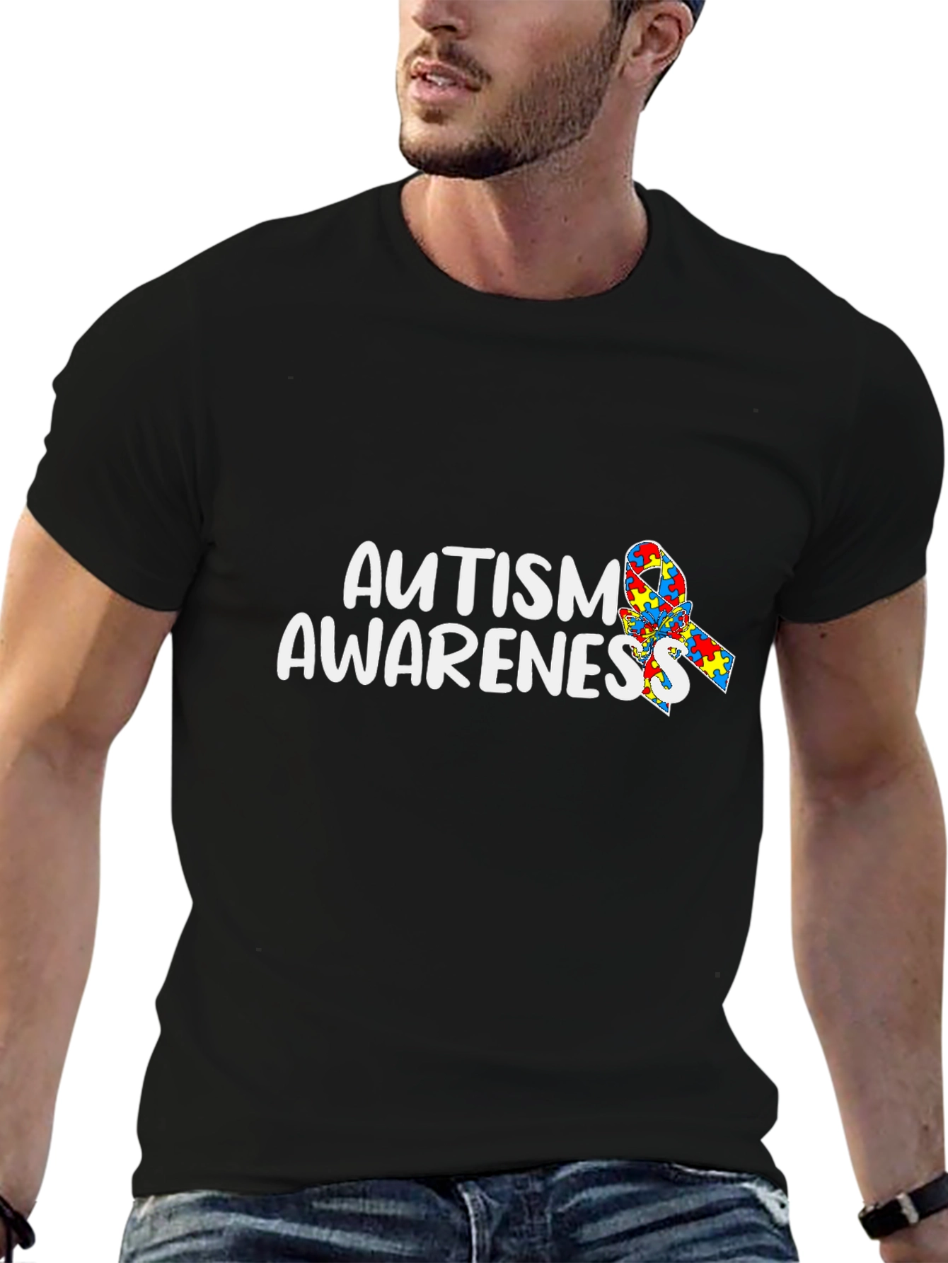 Autism Awareness T-Shirt - Puzzle Ribbon Design