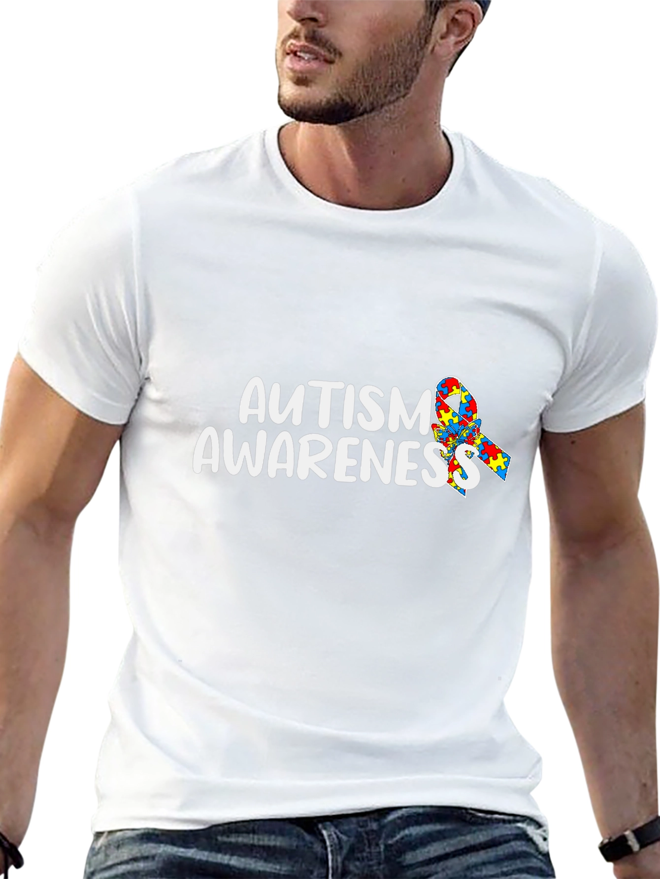 Autism Awareness T-Shirt - Puzzle Ribbon Design