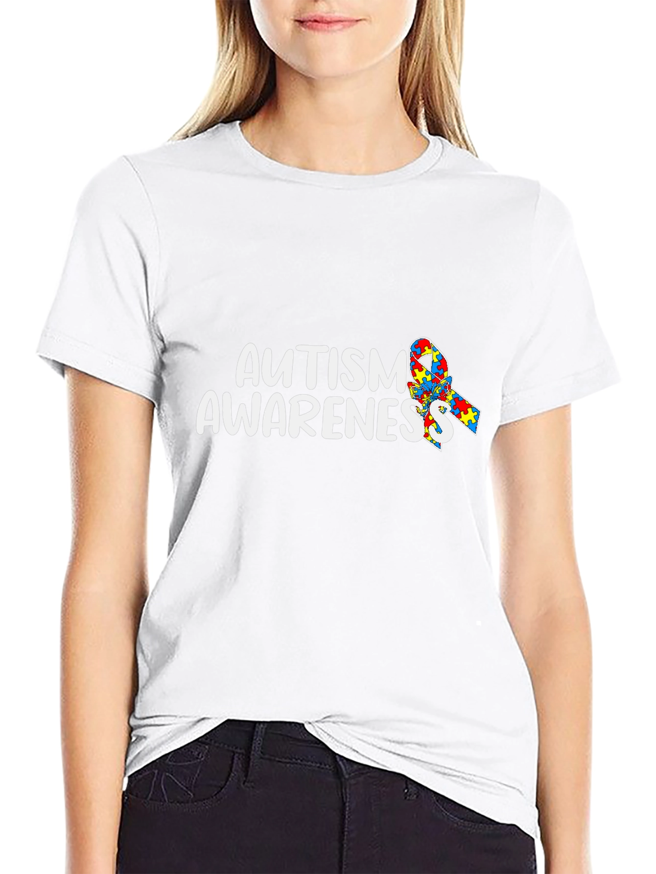 Autism Awareness T-Shirt - Puzzle Ribbon Design