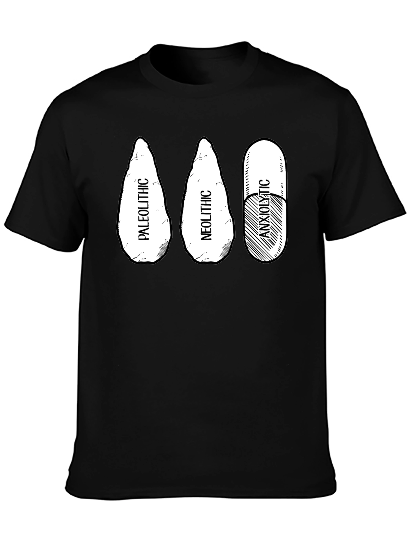 Paleolithic Neolithic Anxiolytic Black T-Shirt