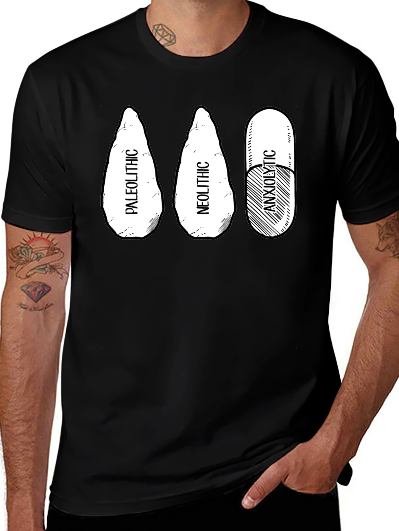 Paleolithic Neolithic Anxiolytic Black T-Shirt