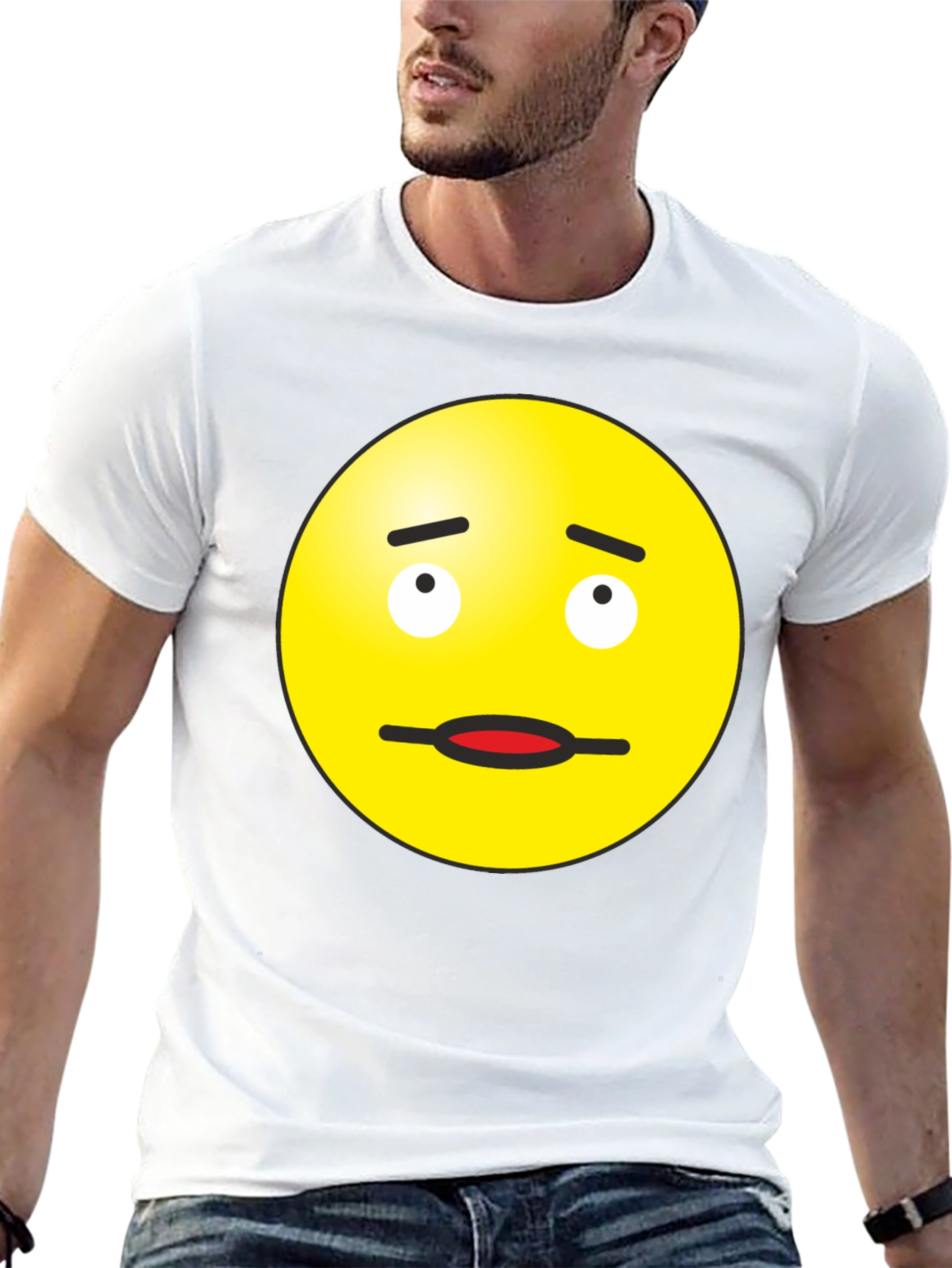 Doubtful Emoji Graphic Tee - Black Cotton Blend