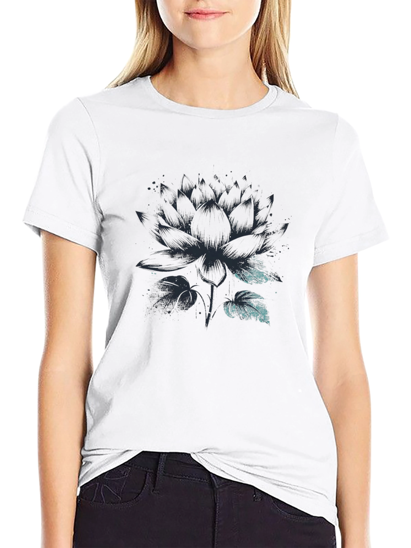 Lotus Flower Graphic Print Mens Black T-Shirt
