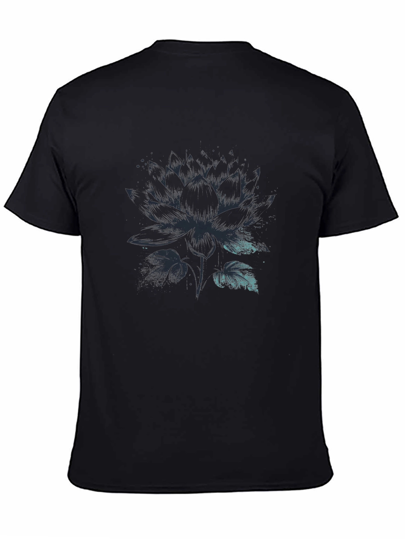 Lotus Flower Graphic Print Mens Black T-Shirt