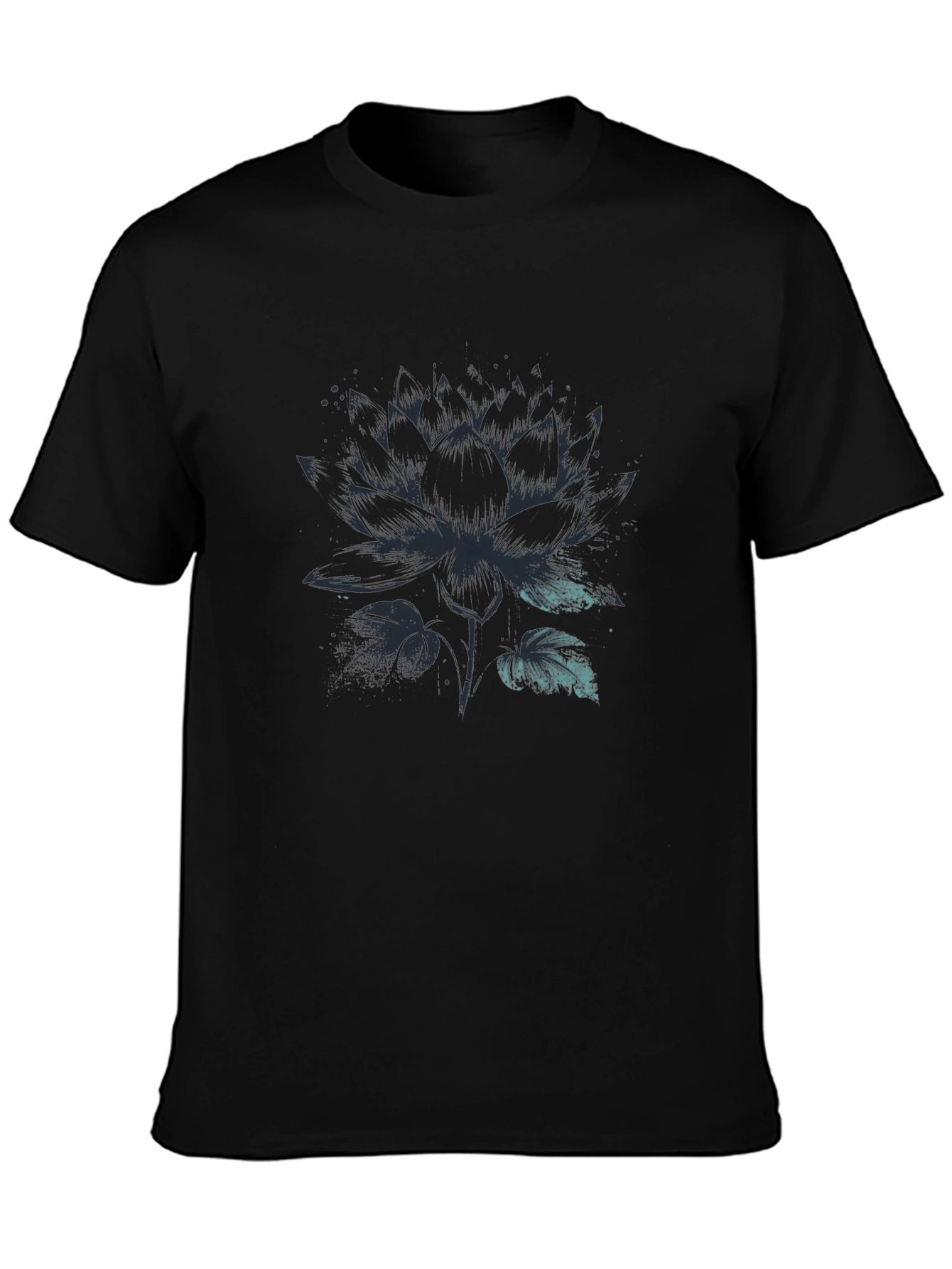 Lotus Flower Graphic Print Mens Black T-Shirt