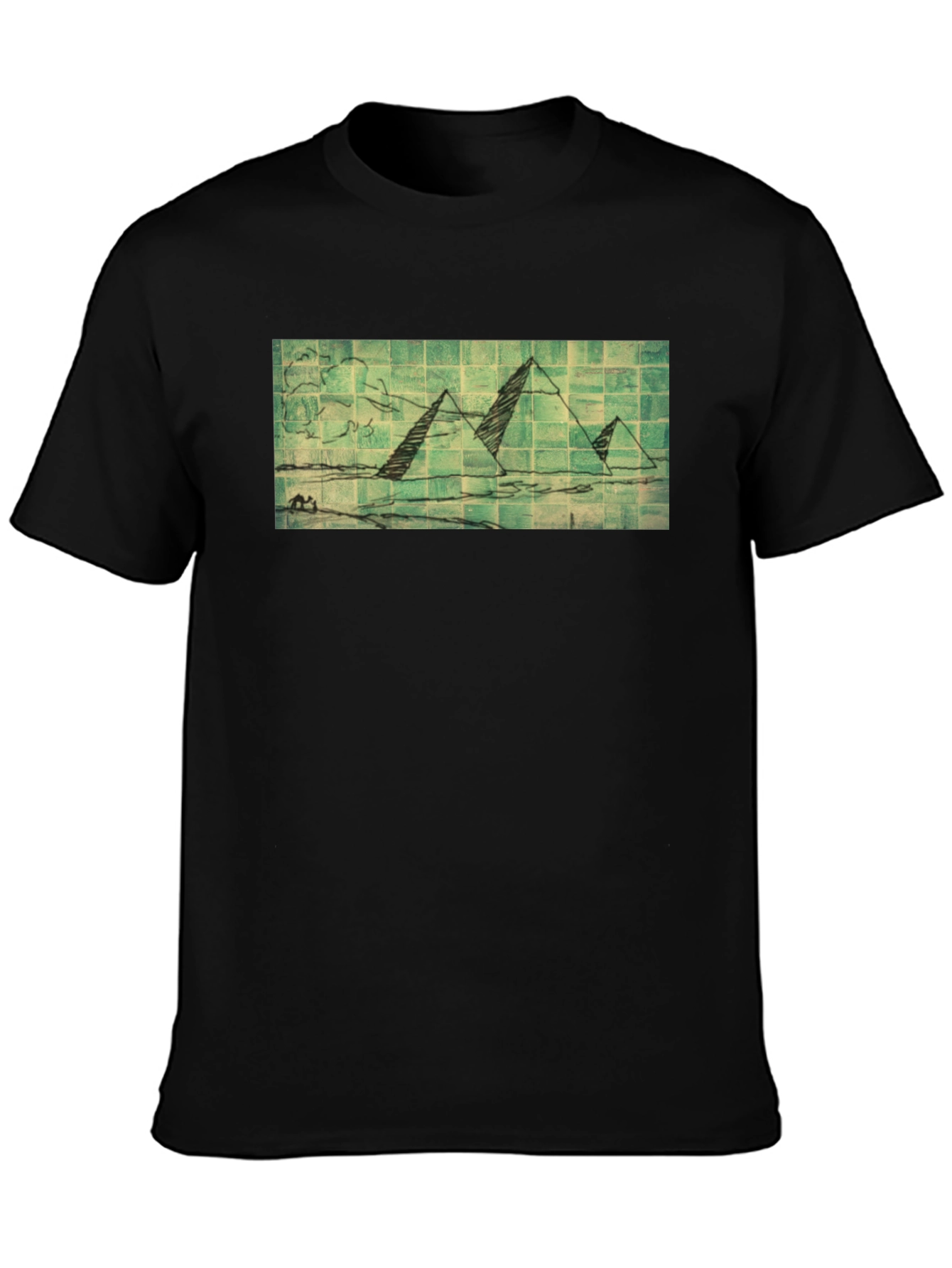 Pyramid Sketch Graphic Tee - Black Cotton T-Shirt