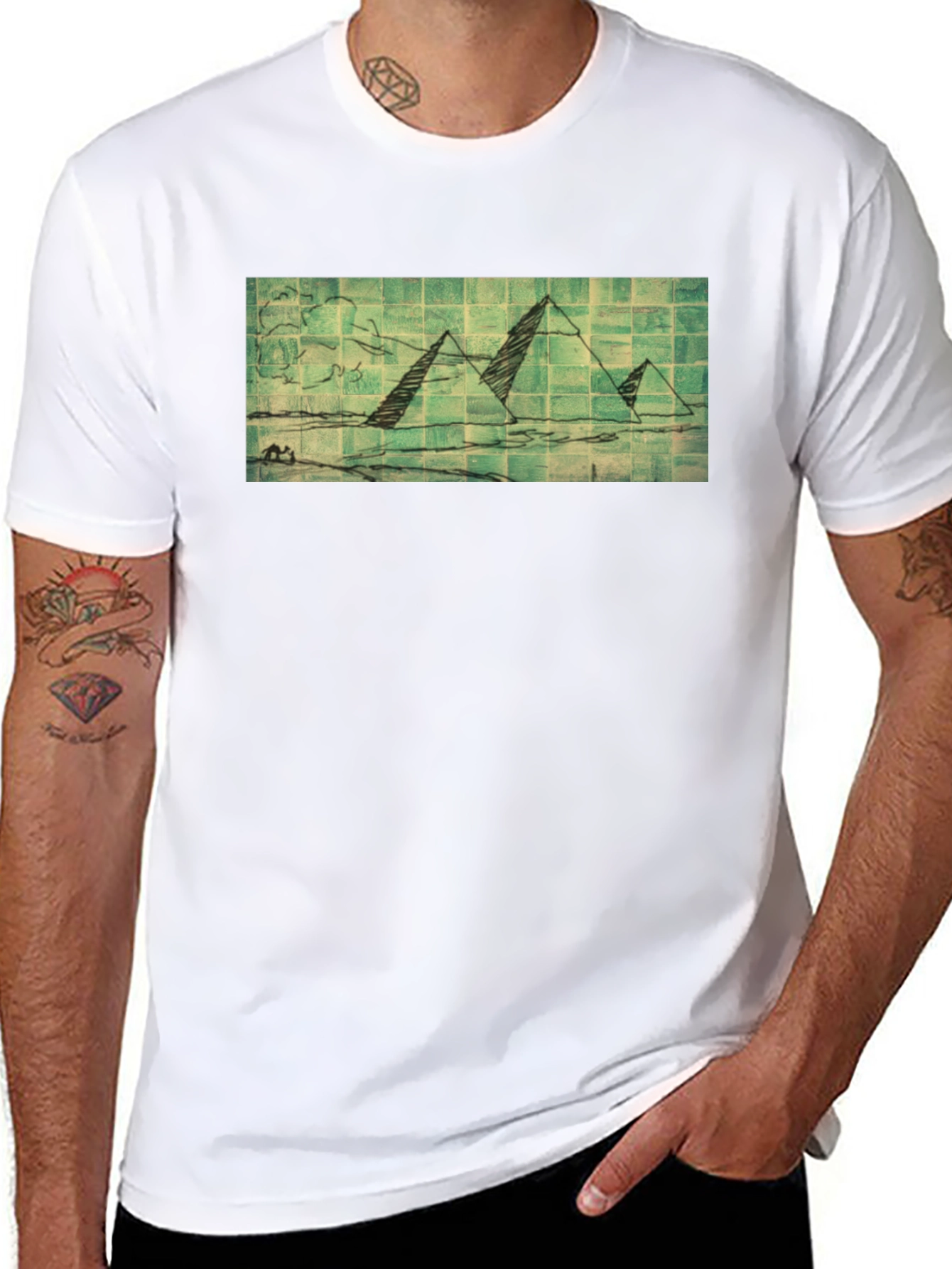 Pyramid Sketch Graphic Tee - Black Cotton T-Shirt