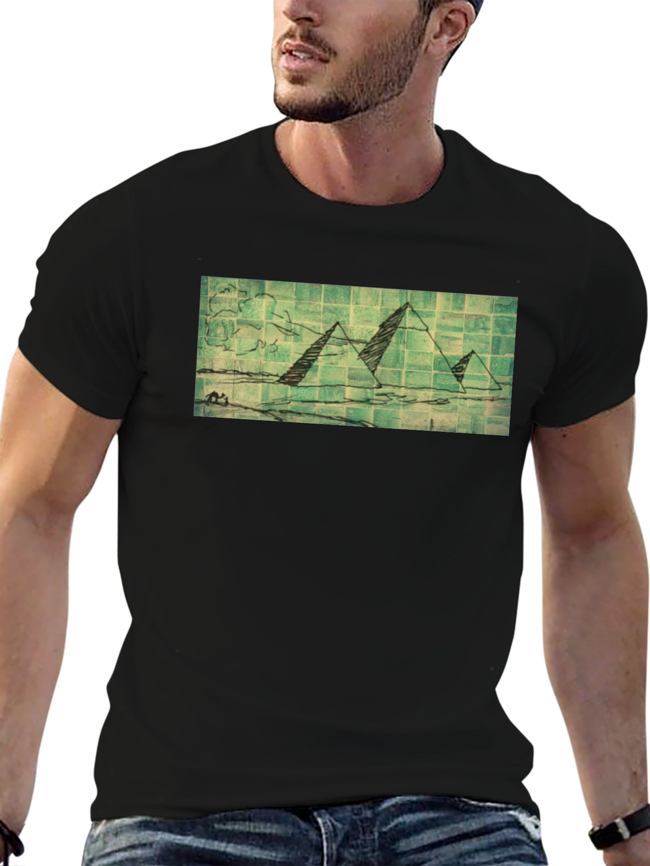 Pyramid Sketch Graphic Tee - Black Cotton T-Shirt