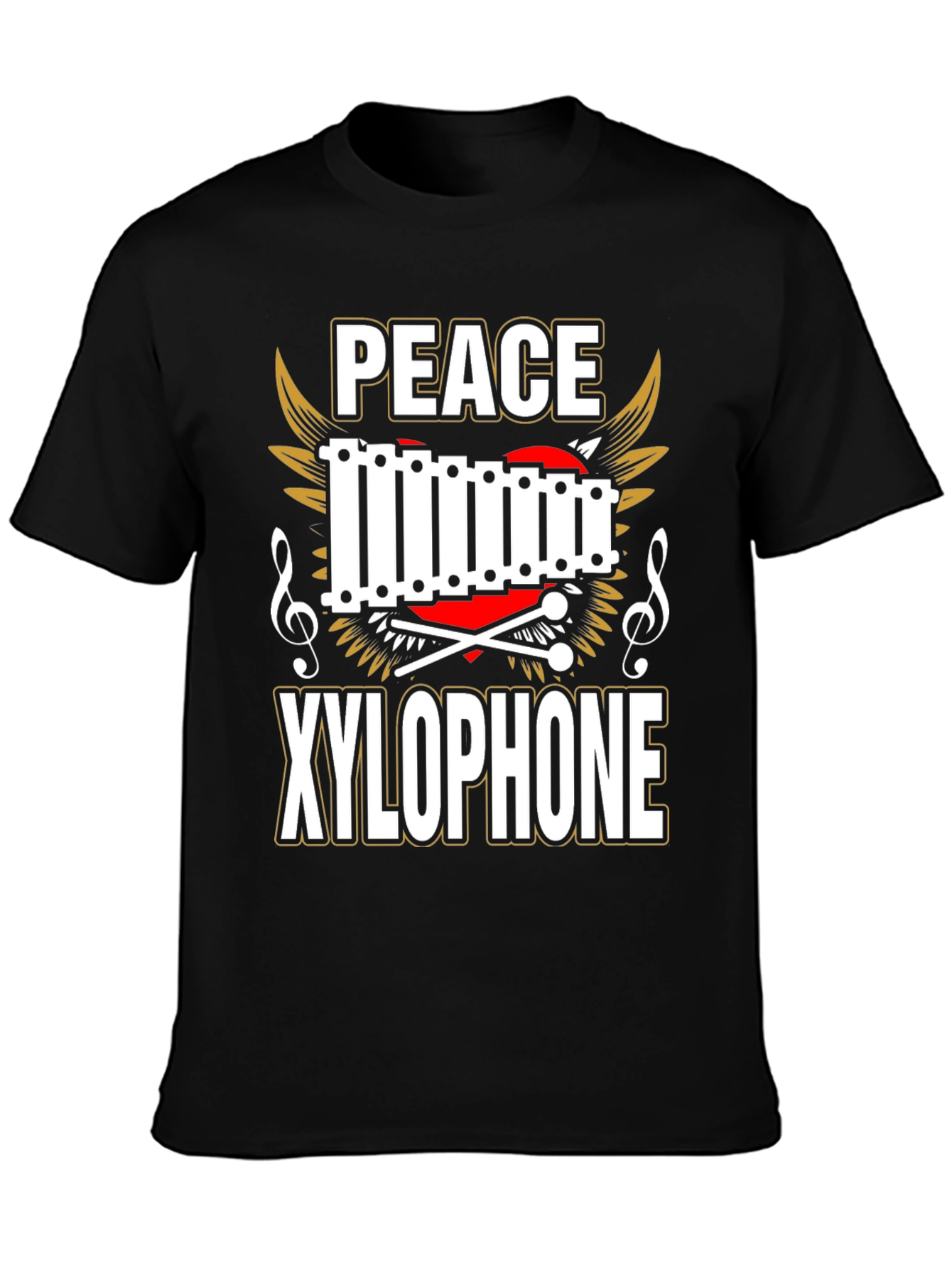 Peace Xylophone Graphic Tee - Black Cotton T-Shirt