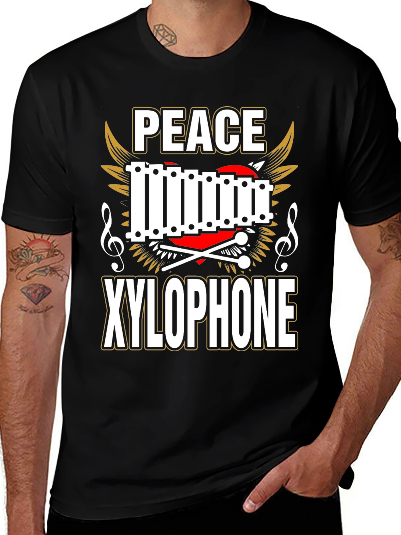Peace Xylophone Graphic Tee - Black Cotton T-Shirt