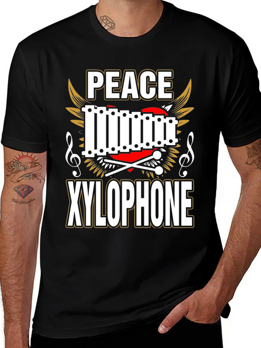 Peace Xylophone Graphic Tee - Black Cotton T-Shirt