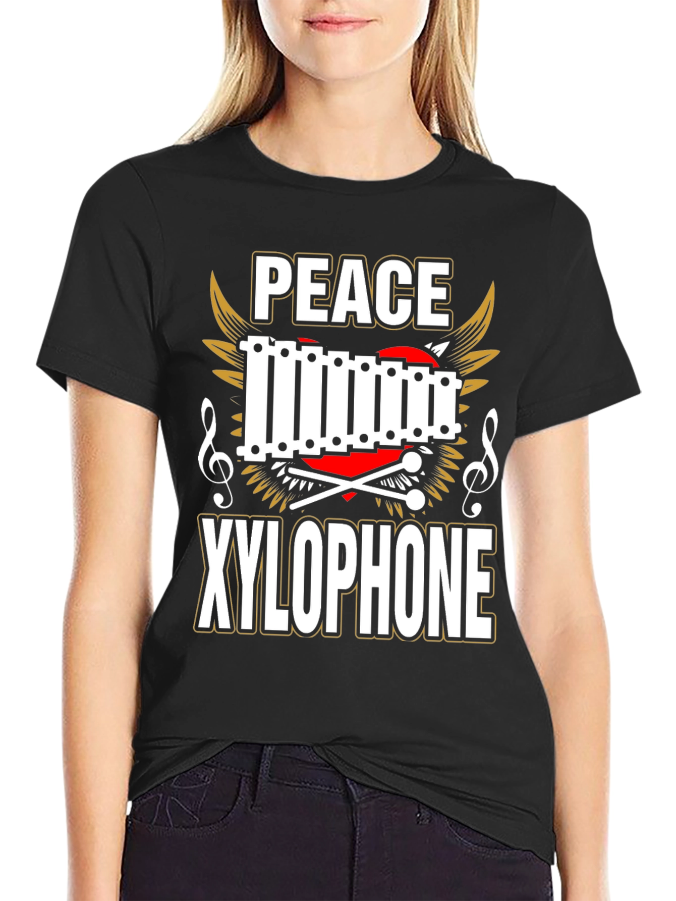 Peace Xylophone Graphic Tee - Black Cotton T-Shirt