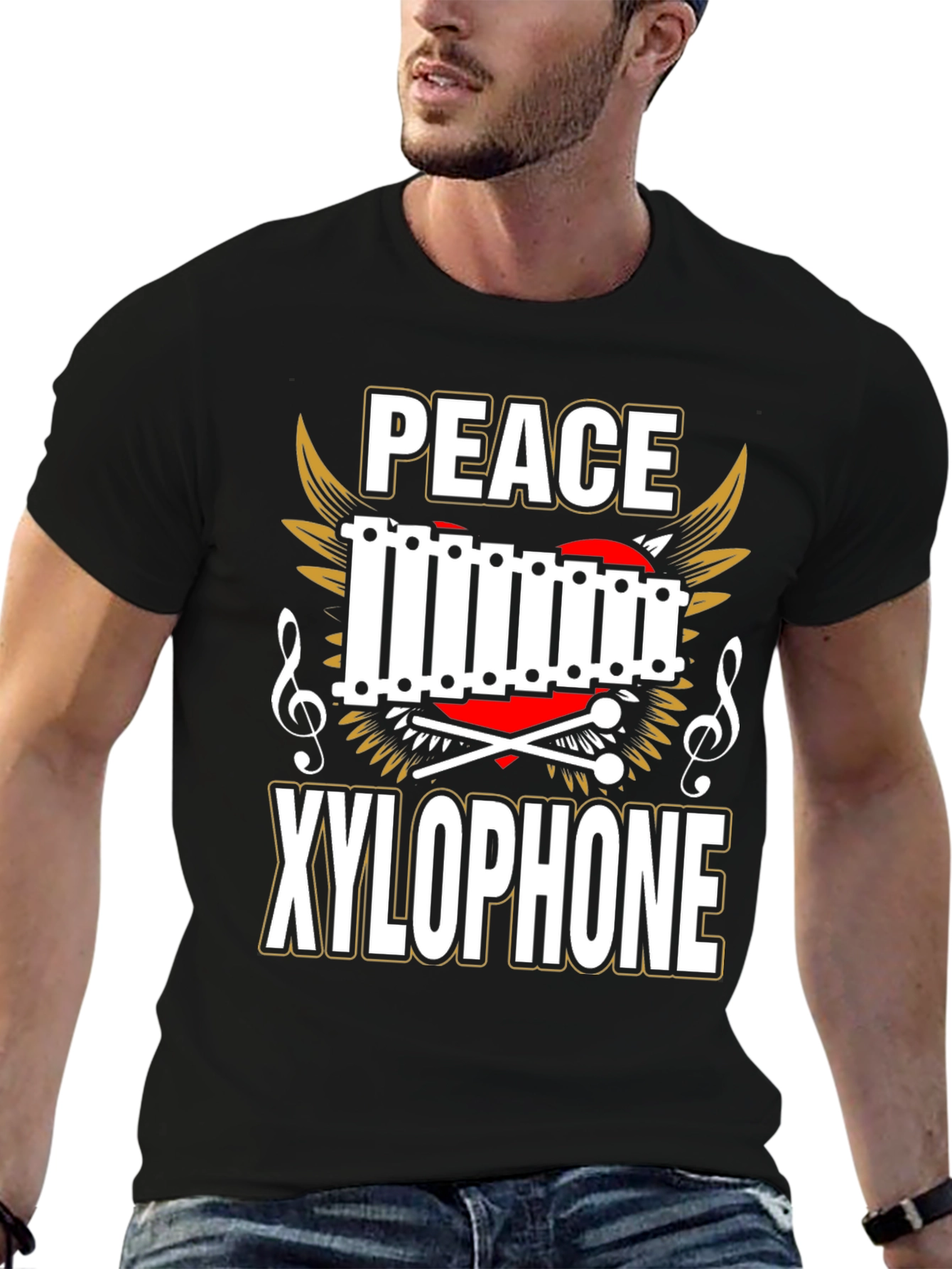 Peace Xylophone Graphic Tee - Black Cotton T-Shirt