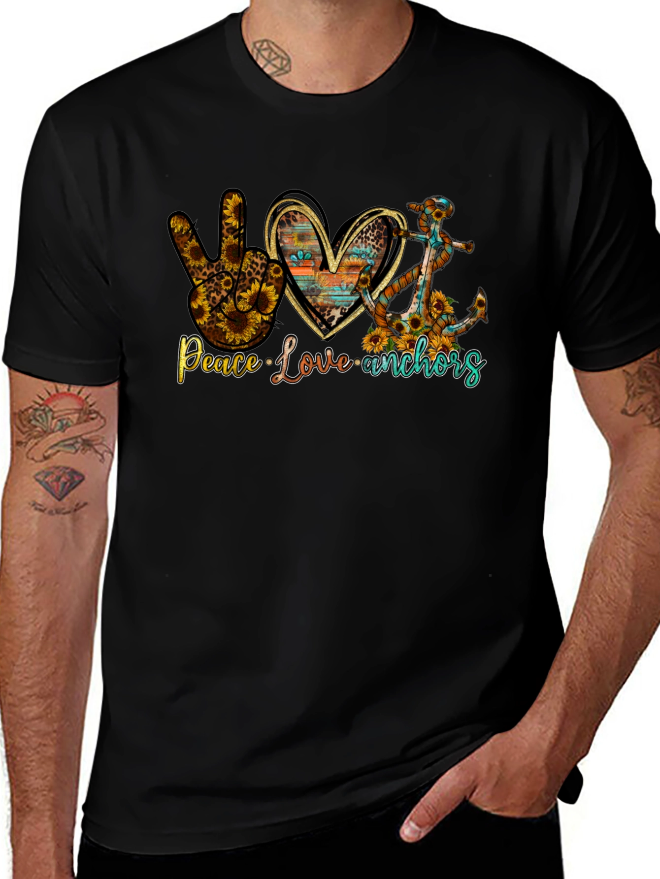 Peace Love Anchors Graphic T-Shirt - Black