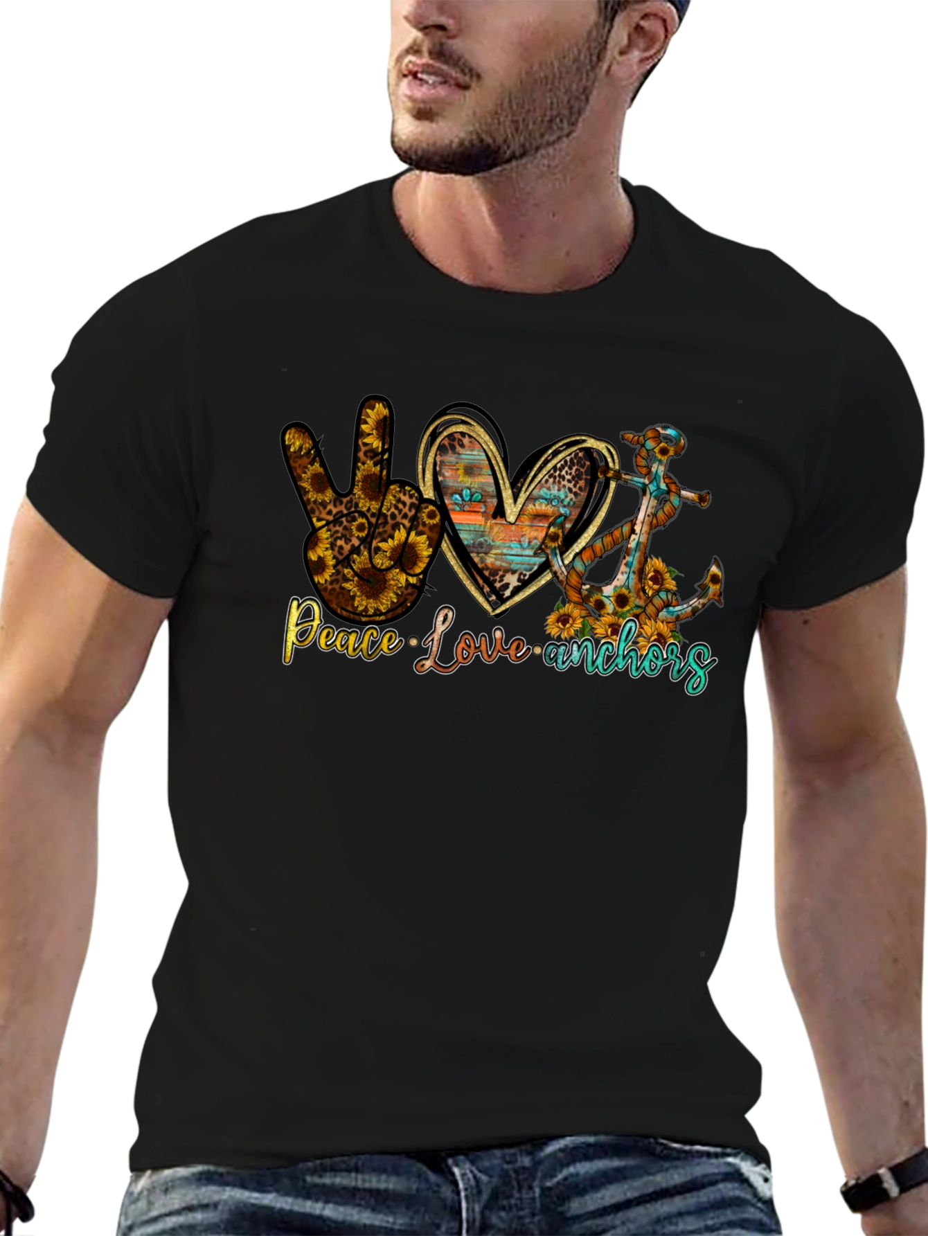 Peace Love Anchors Graphic T-Shirt - Black