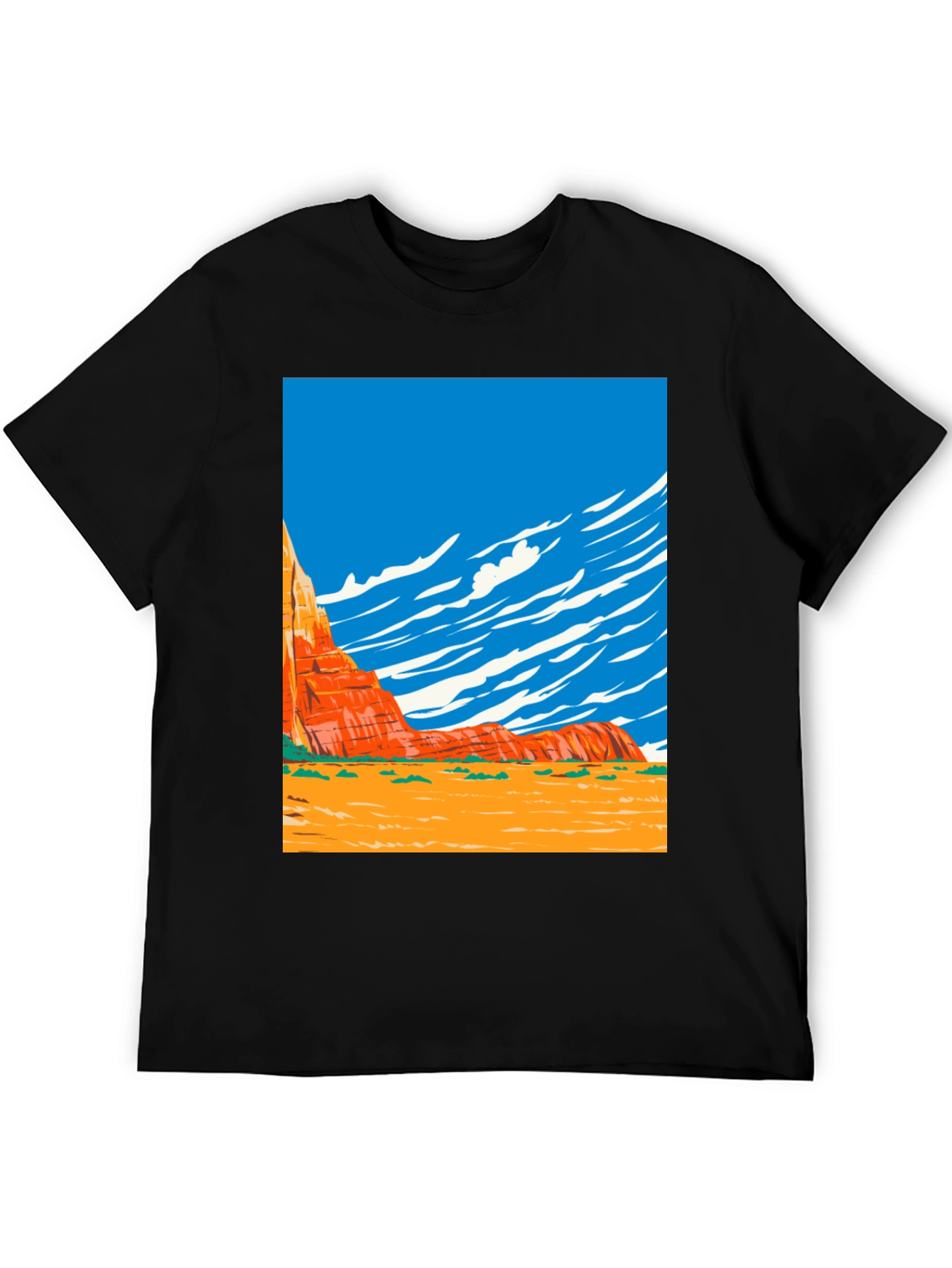 Desert Landscape Graphic Tee - Black Cotton Shirt