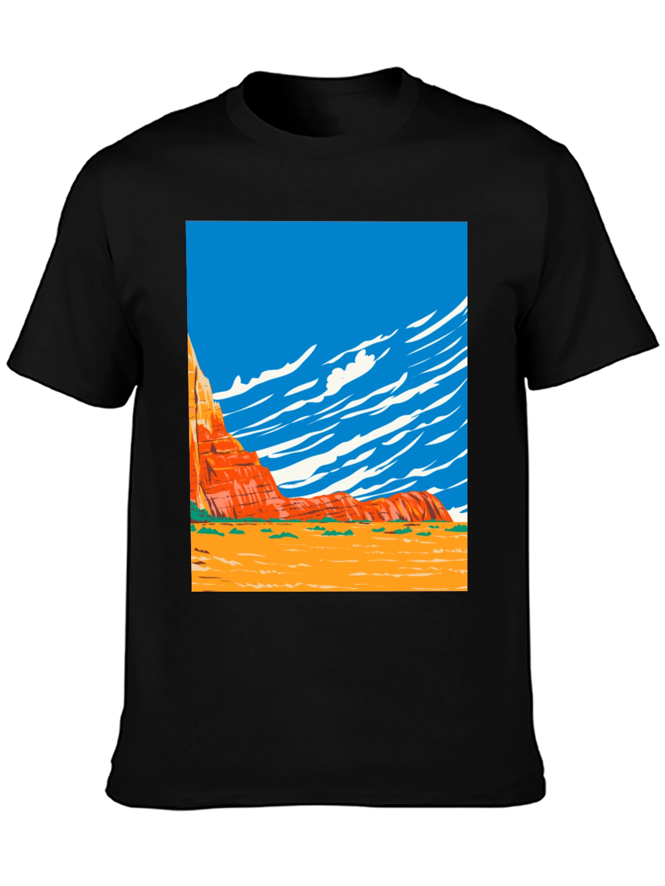 Desert Landscape Graphic Tee - Black Cotton Shirt
