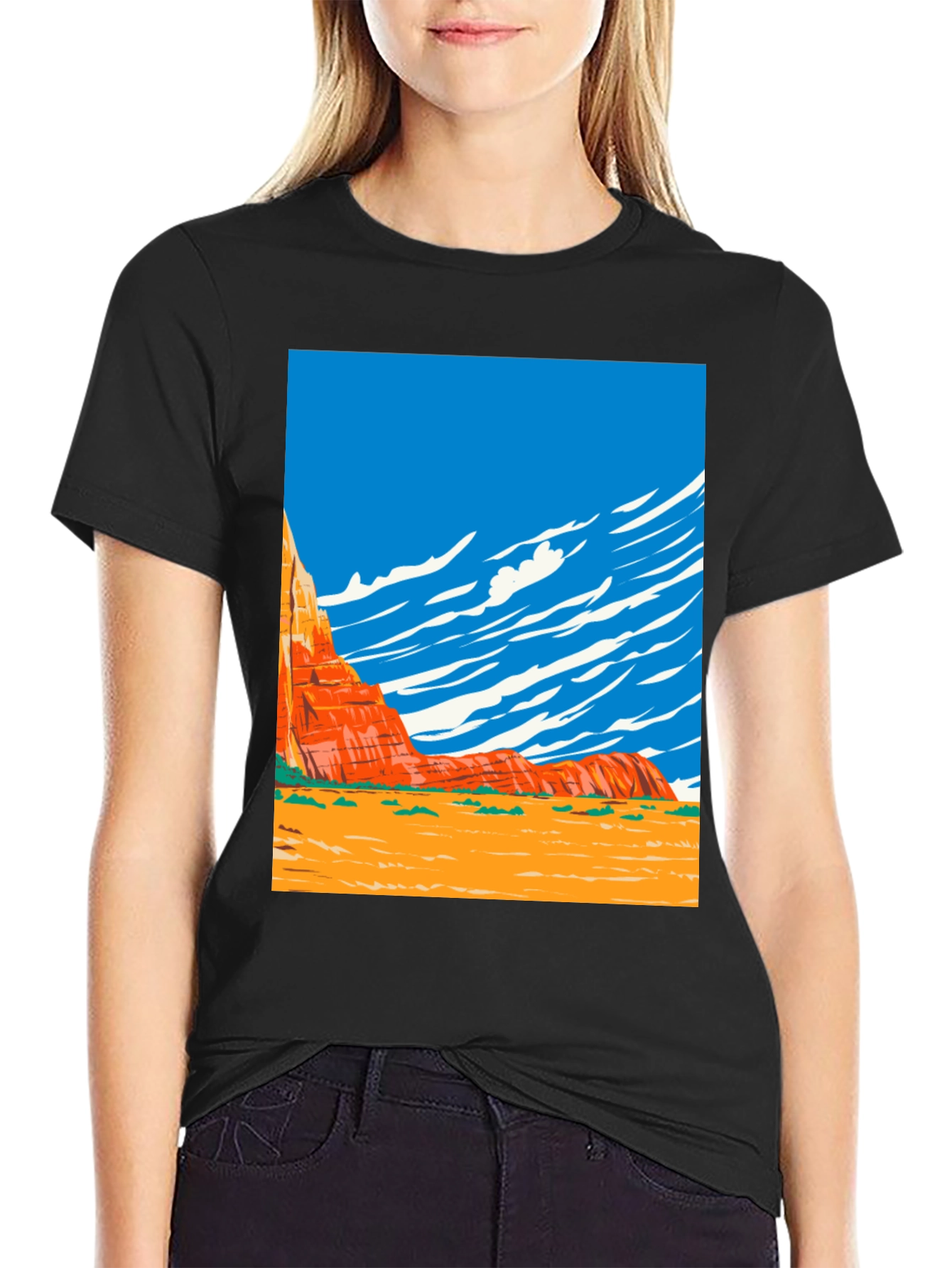 Desert Landscape Graphic Tee - Black Cotton Shirt