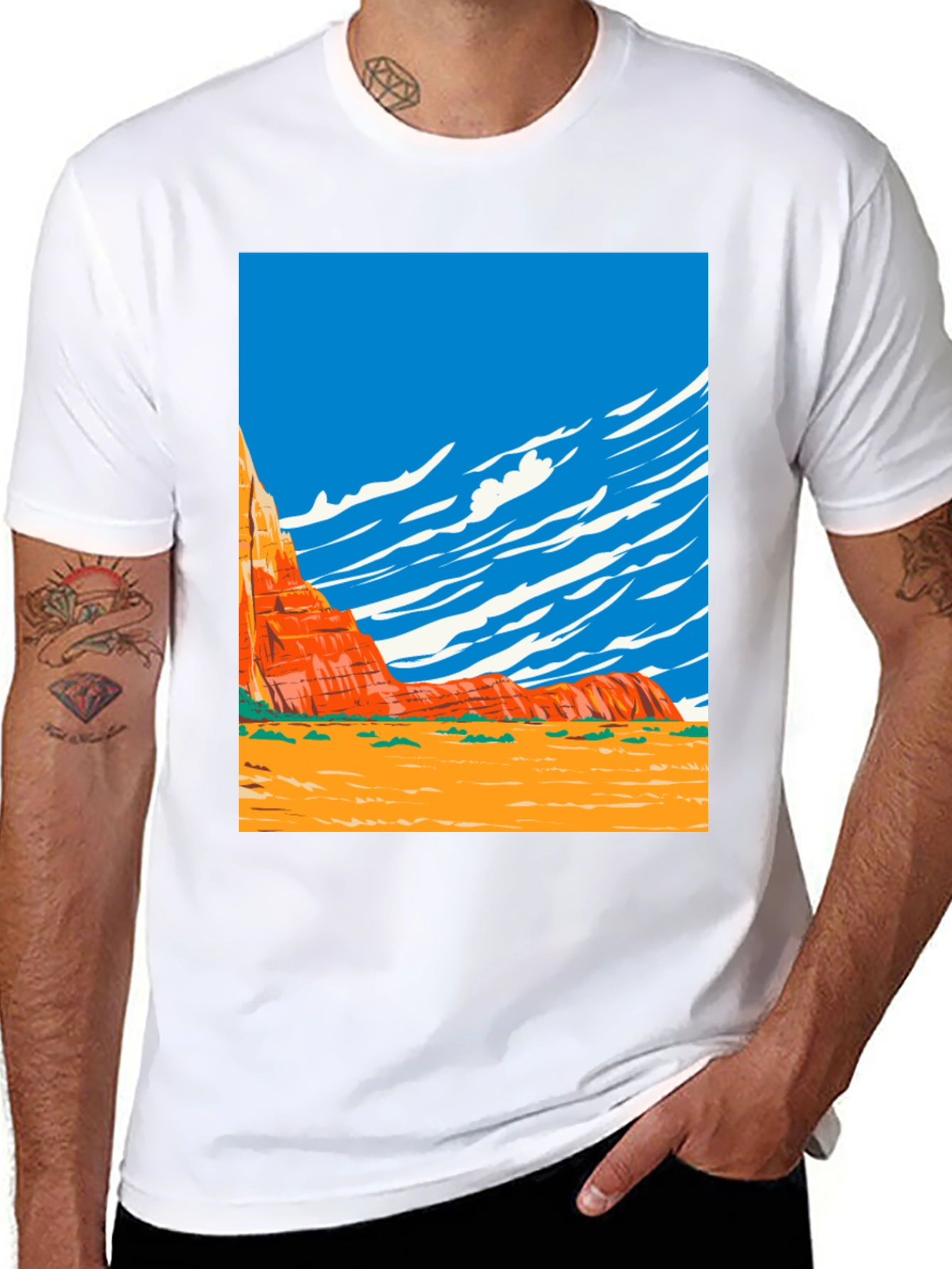 Desert Landscape Graphic Tee - Black Cotton Shirt